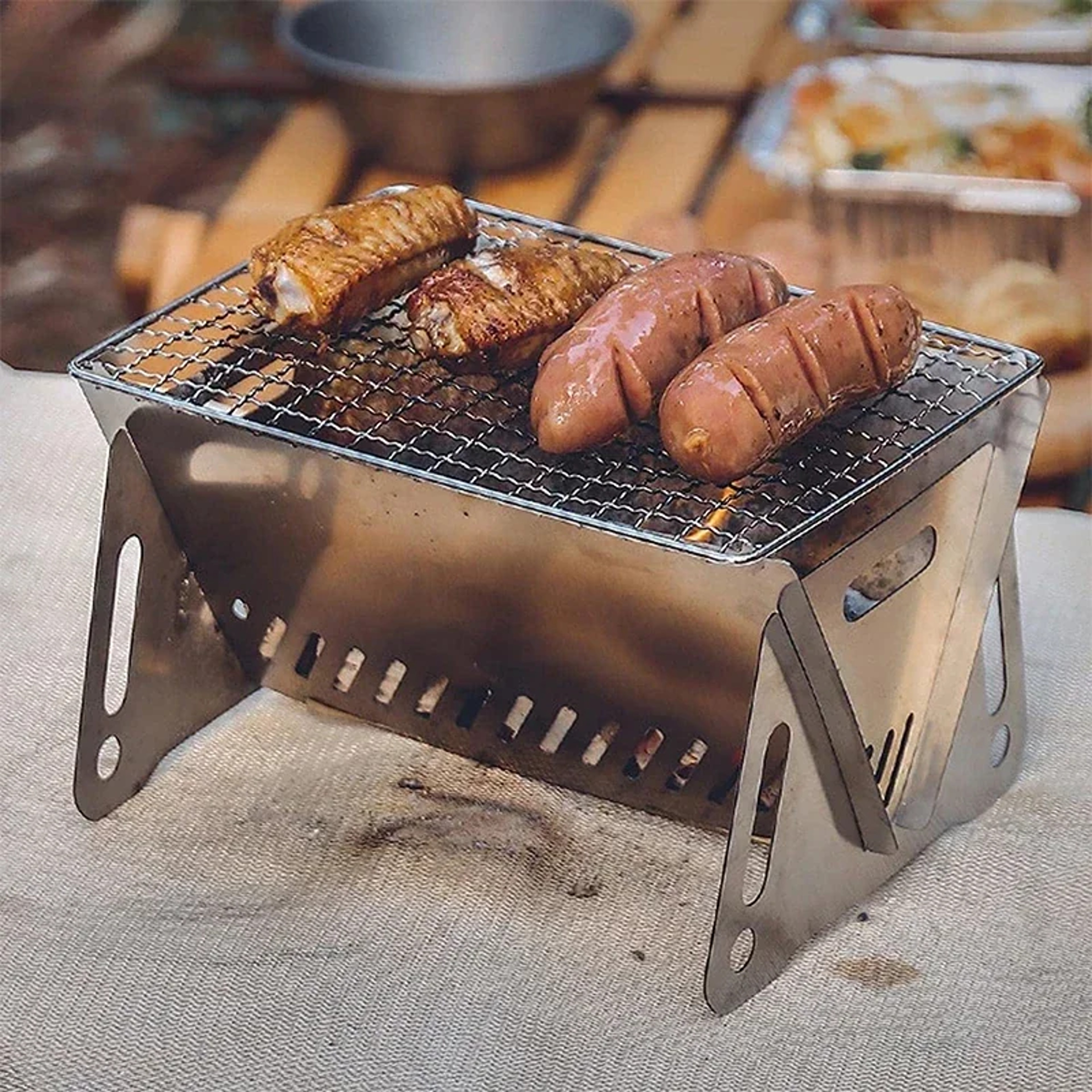 Stainless Steel Portable Folding BBQ Grill Stove Camping Heating Stoves Firewood Rack Multifunction 4
