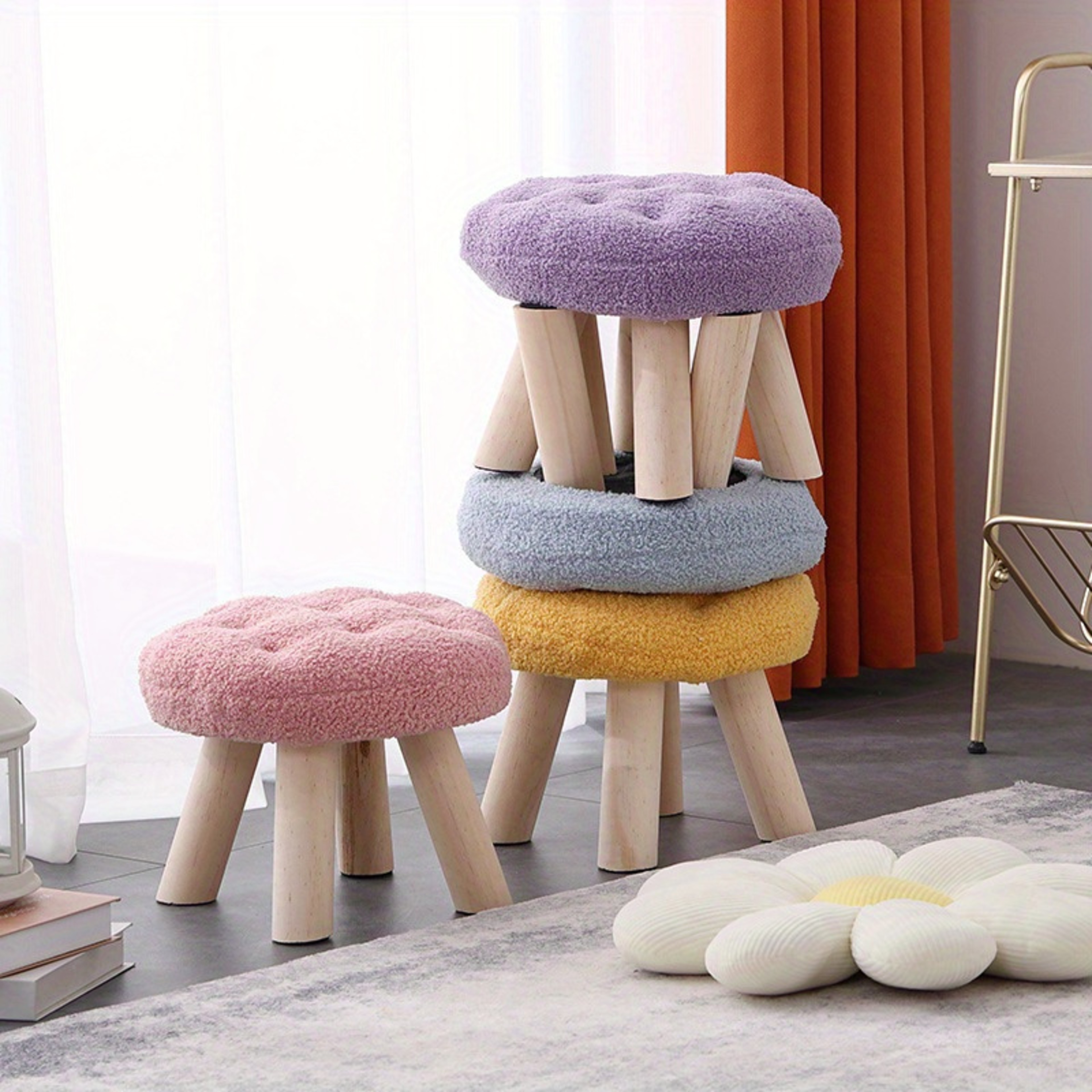 Small Round Stool Flower Stool Footstool For Sofa Coffee Table Living Room Bedroom Shoe Changing St 2