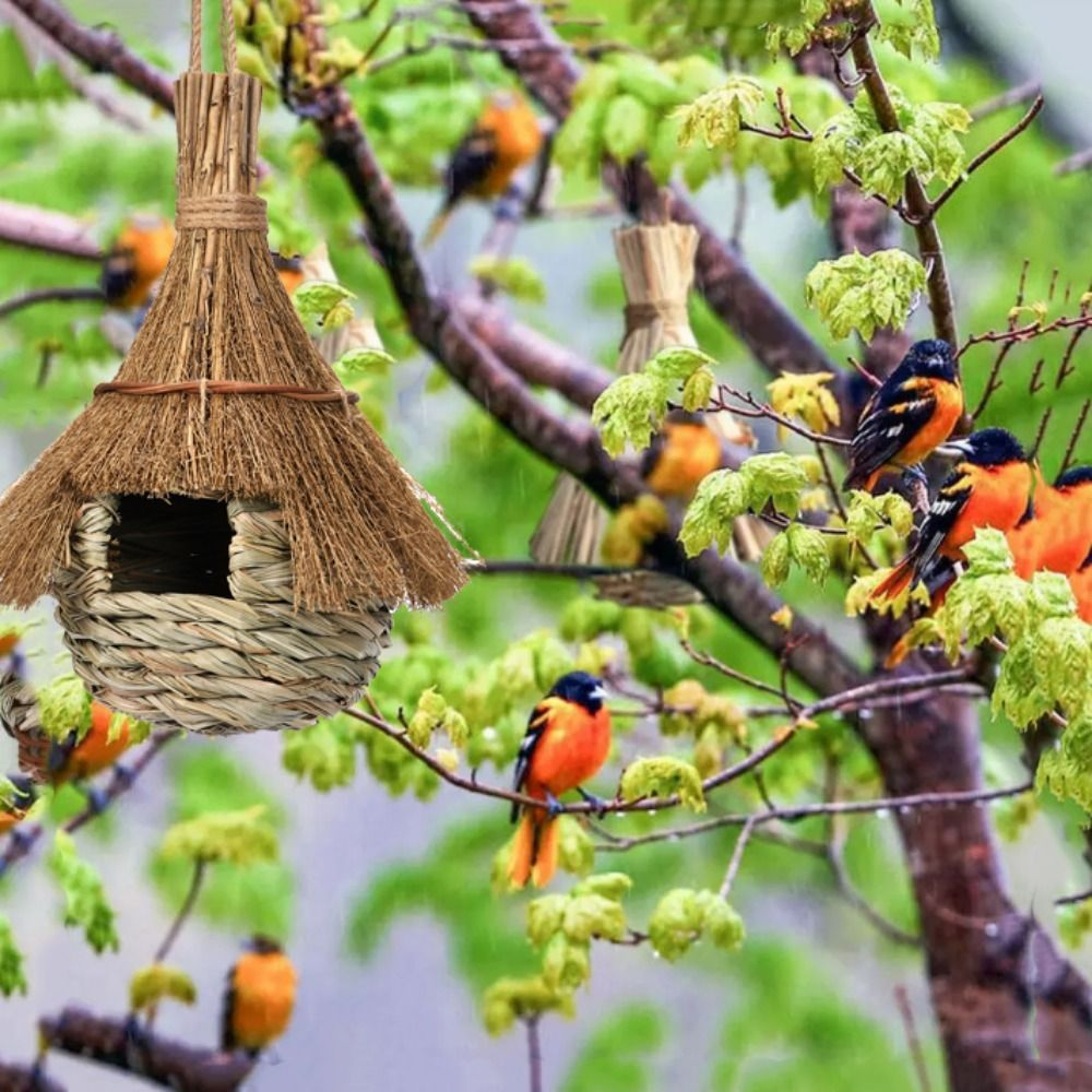 Cozy Birds Nest Shelter Ecofriendly Hand Woven Grass Bird Hut Hanging Bird House For Cold Weather 1