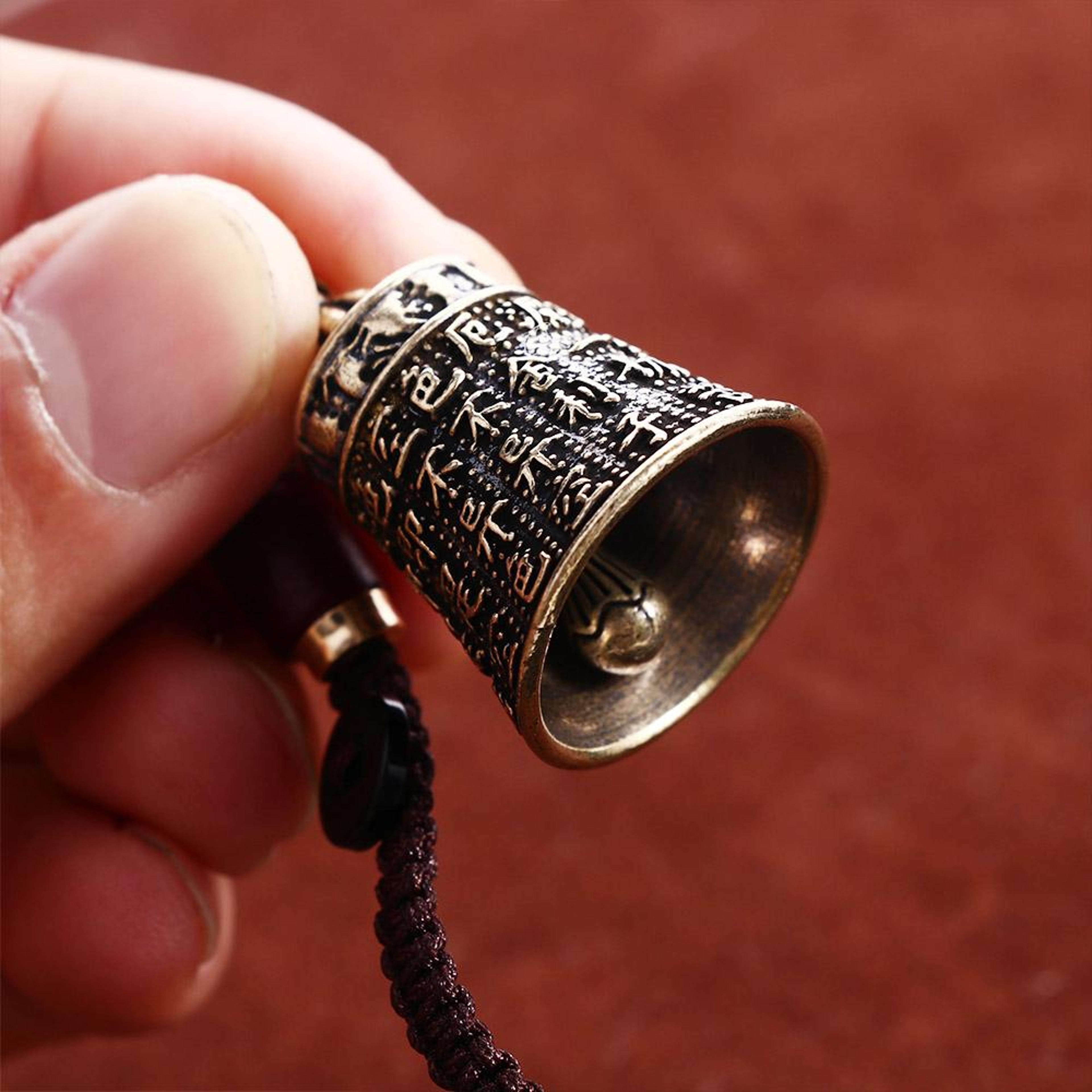 Handmade Pure Brass Bell Key Chain Pendant With Engraved Scripture Sutra Lanyard 1