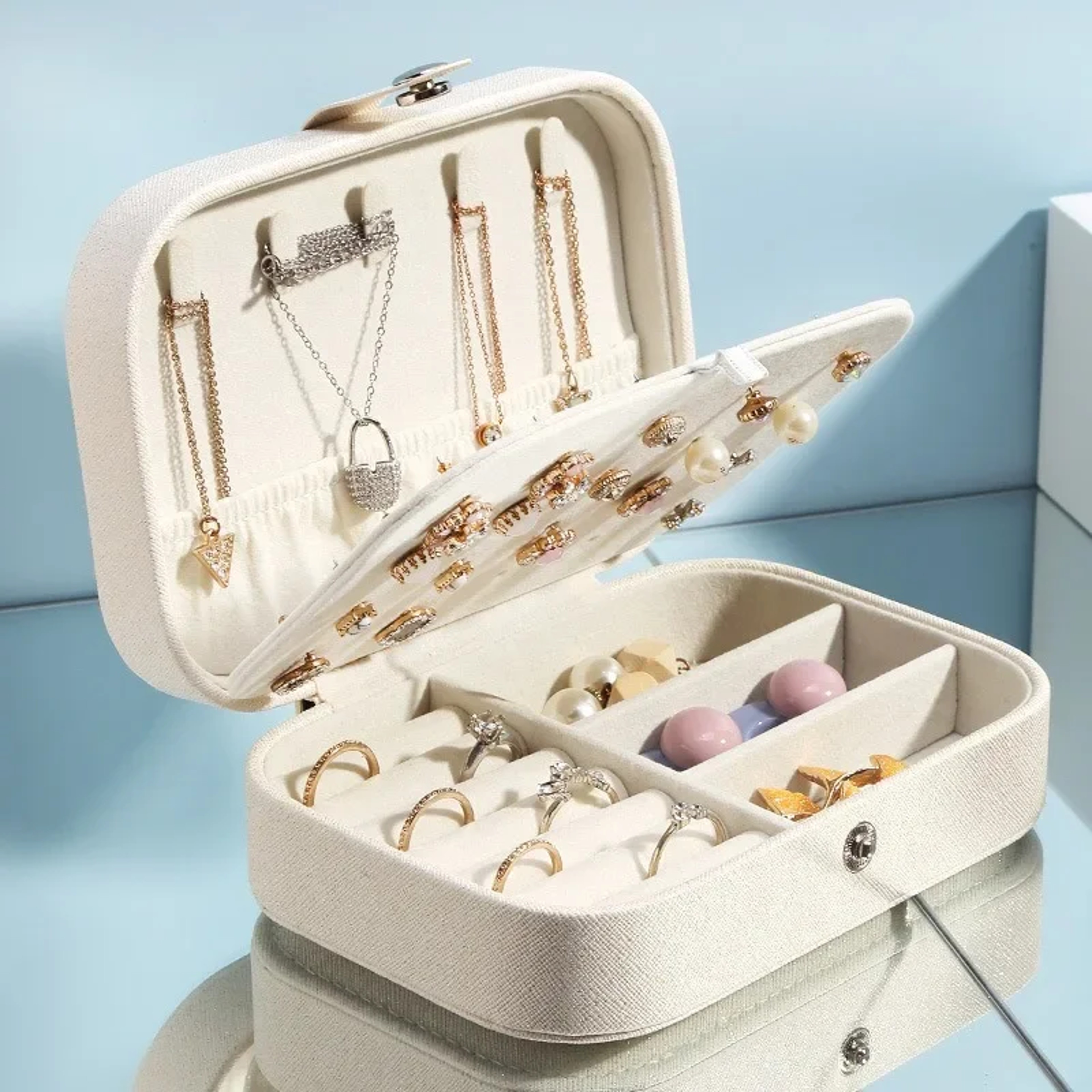 Leather Travel Jewelry Case Portable Jewelry Box Organizer Zipper Storage Jewelry Display Case 4