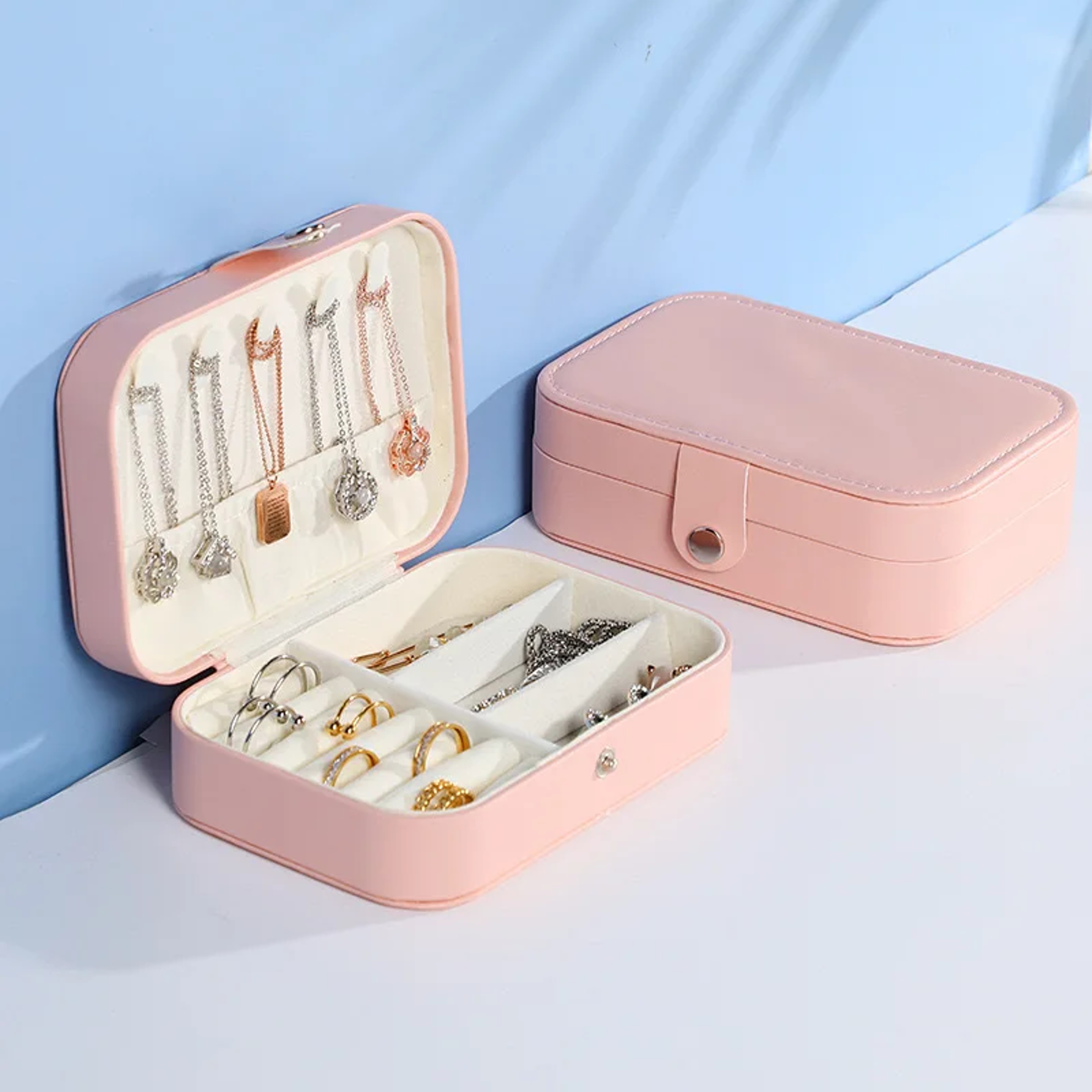 Leather Travel Jewelry Case Portable Jewelry Box Organizer Zipper Storage Jewelry Display Case 9