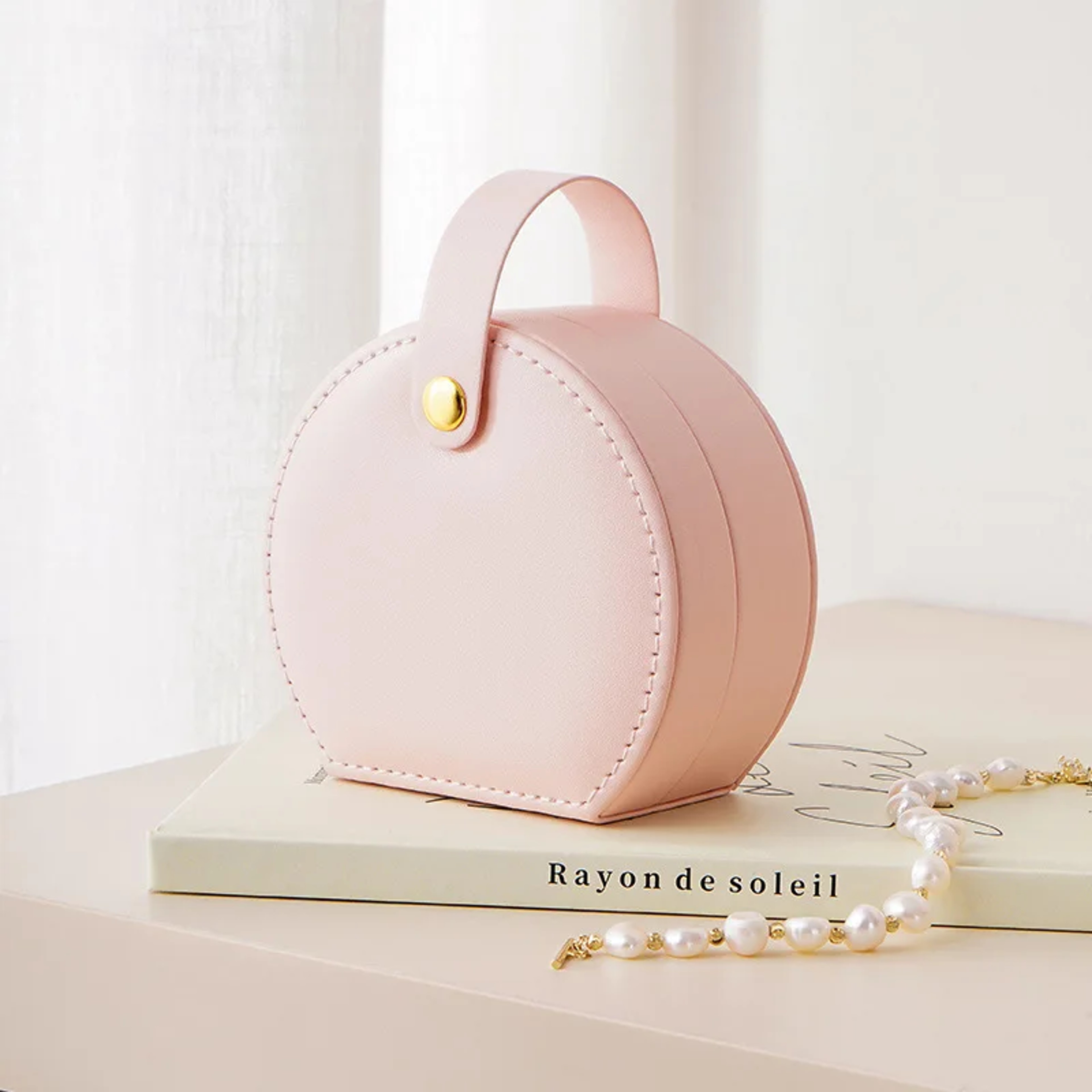Portable Jewelry Organizer Leather Travel Case Mini Jewelry Box for Rings Earrings Necklace Storage Display Handbag – view 7