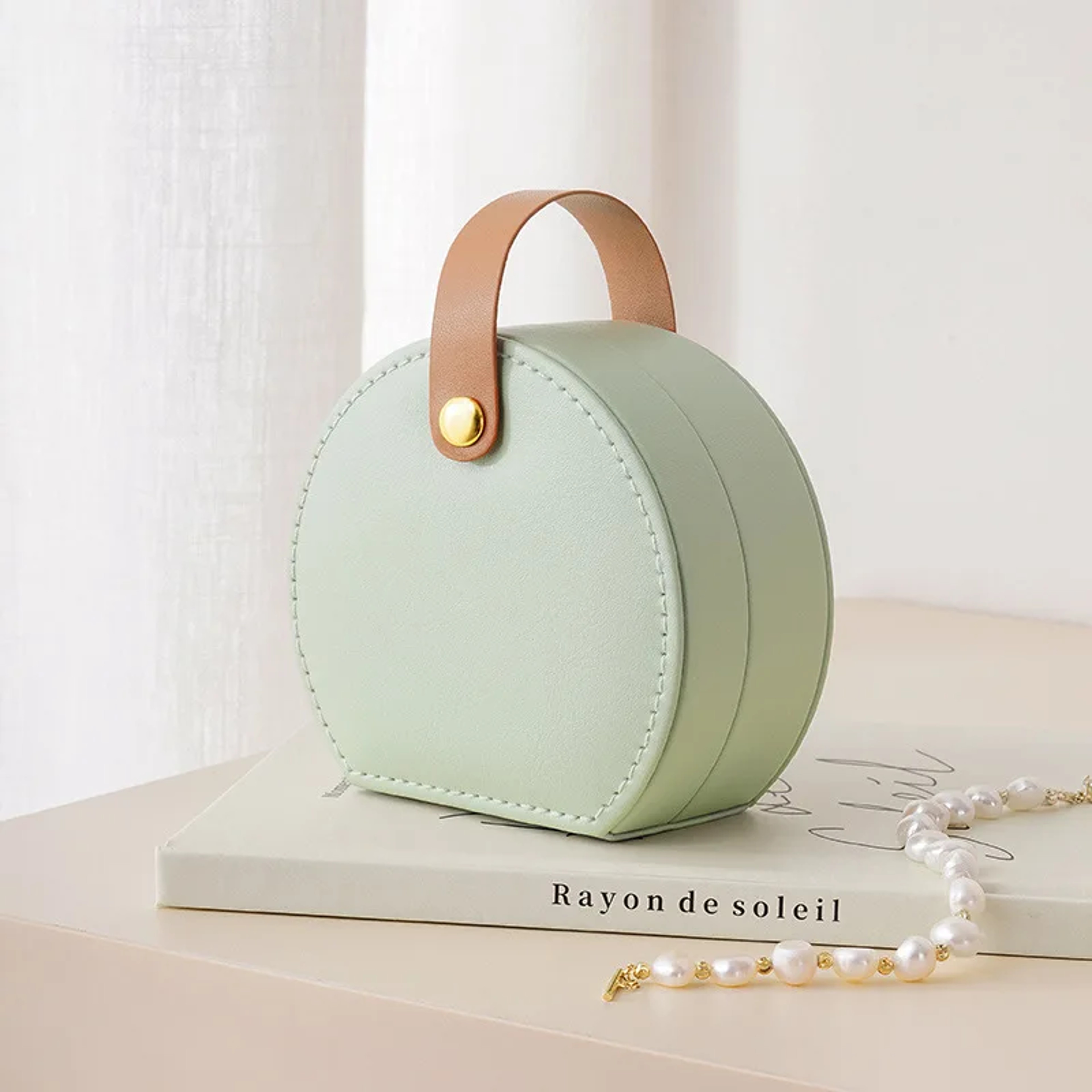Portable Jewelry Organizer Leather Travel Case Mini Jewelry Box for Rings Earrings Necklace Storage Display Handbag – view 9