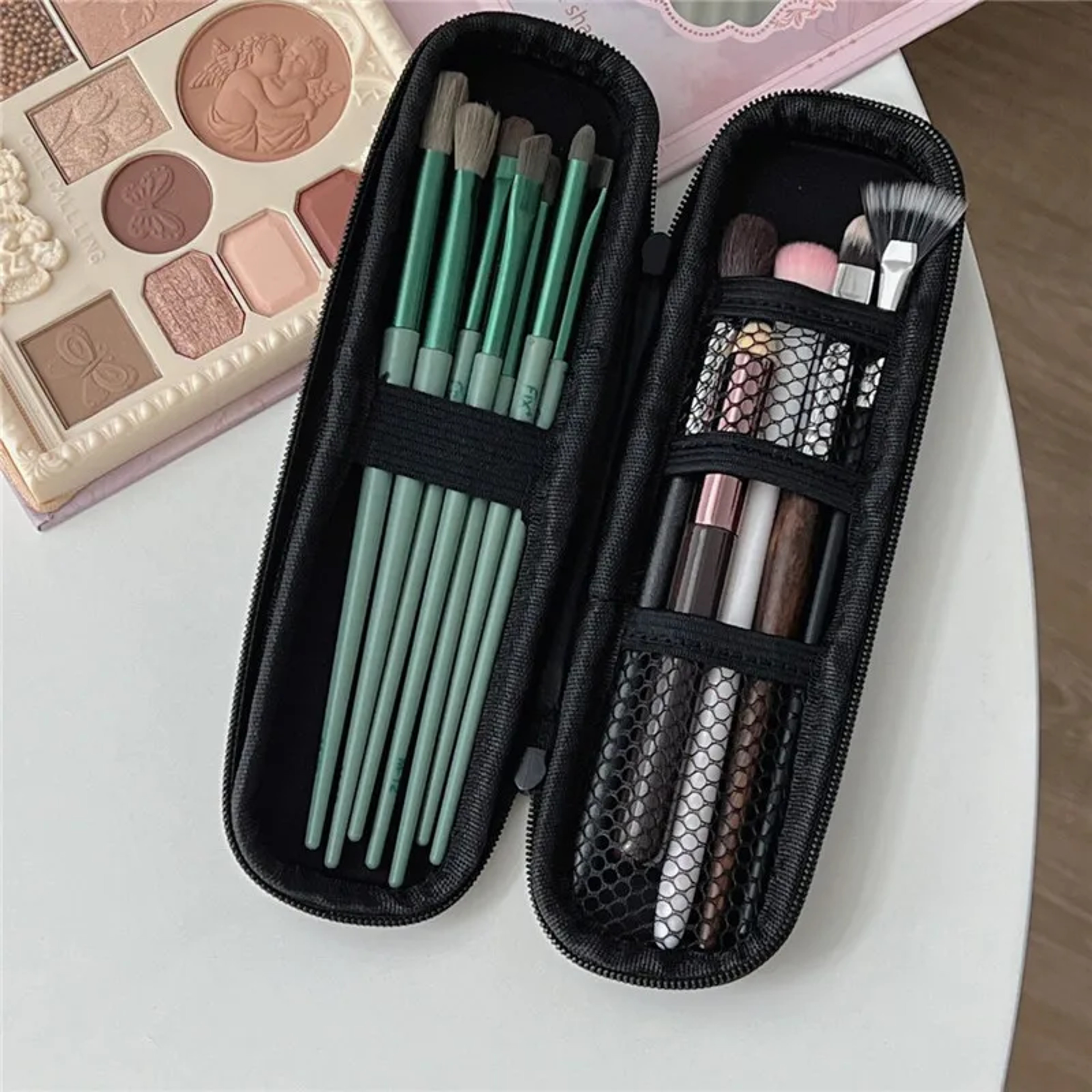 Waterproof Black Cosmetic Storage Bags Double Zipper Makeup Brushes Case Portable Travel Women Bag Brush Holder Pen Case – view 7