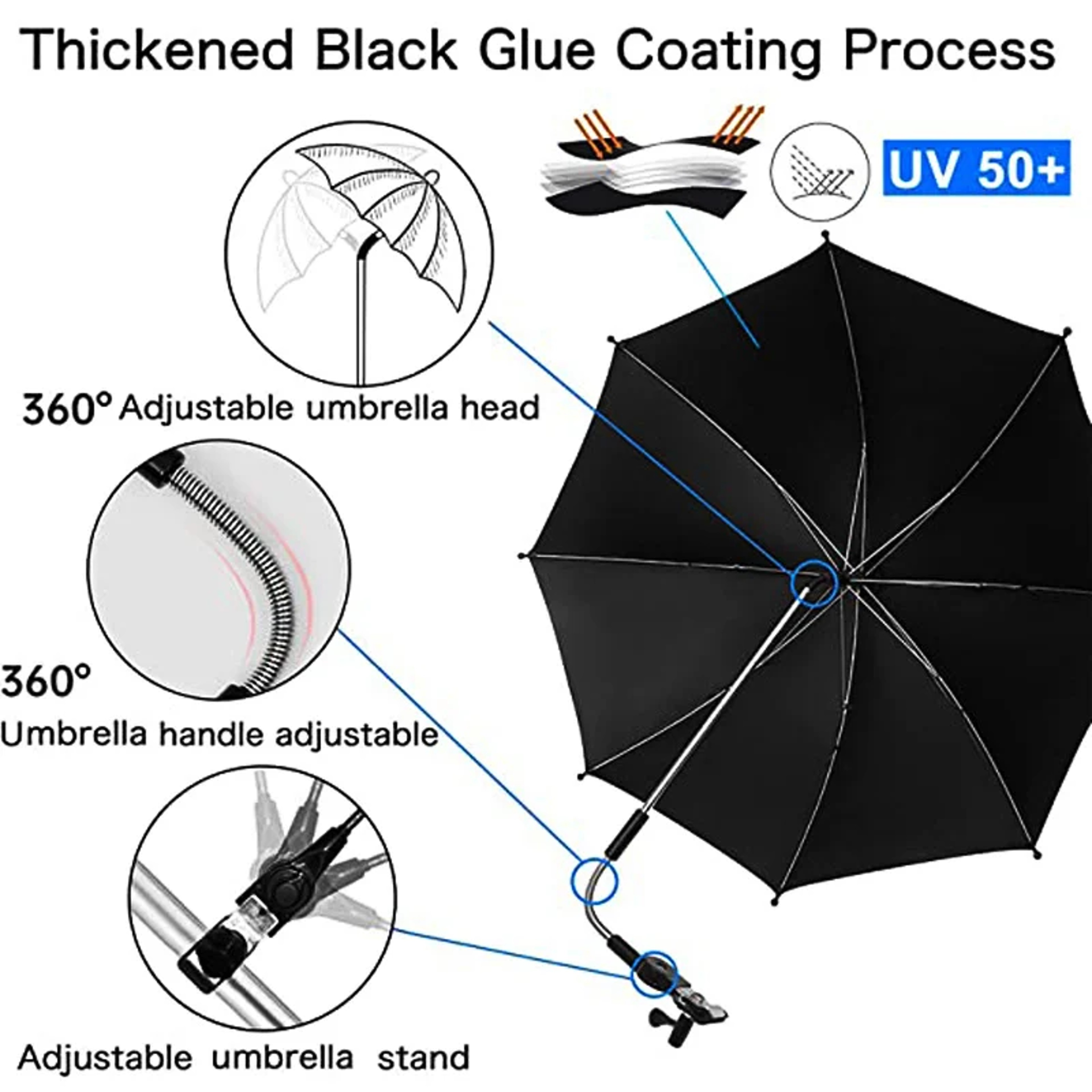 Baby Stroller Accessories UV Protection Umbrella With Clamp Sunscreen Rainproof Cover 3