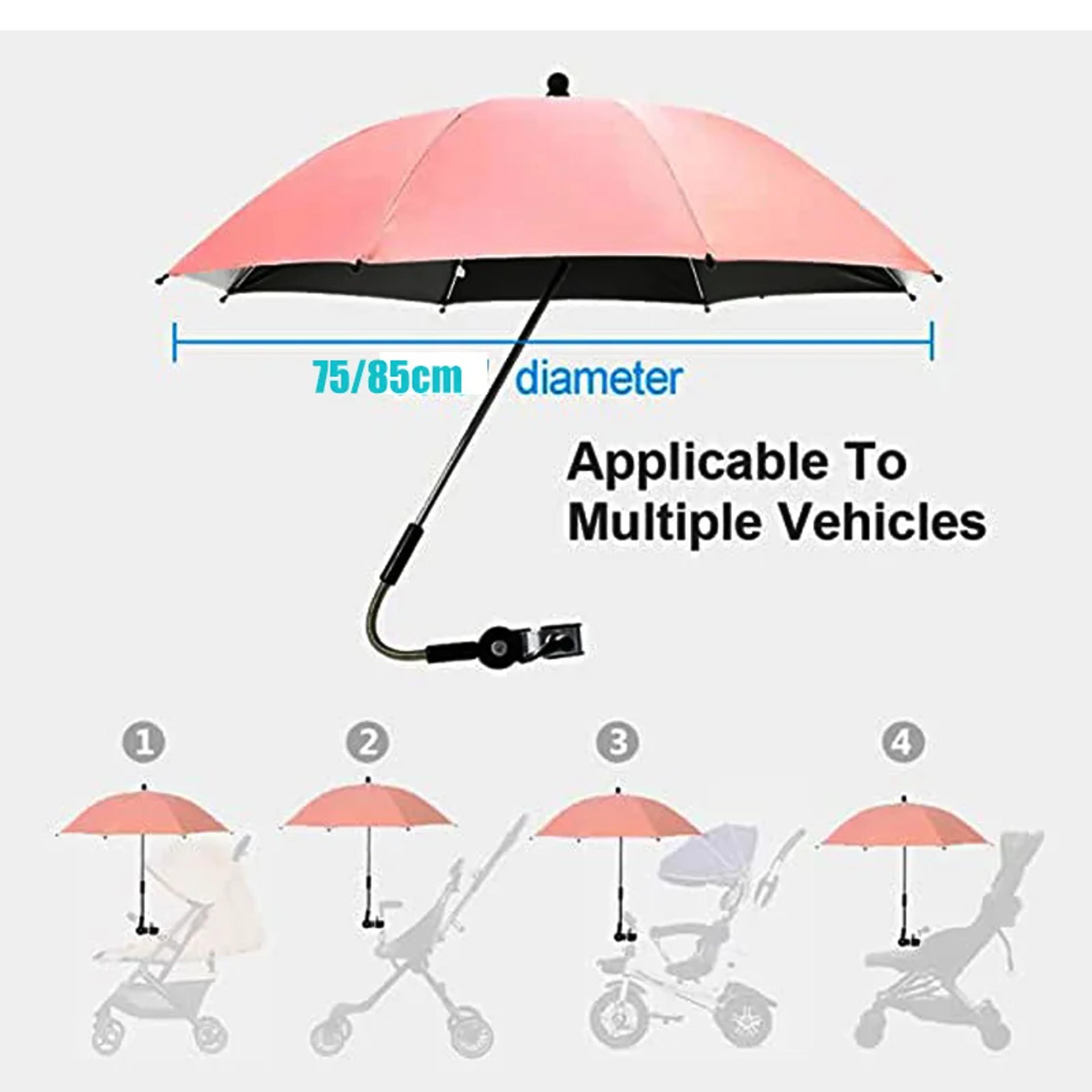 Baby Stroller Accessories UV Protection Umbrella With Clamp Sunscreen Rainproof Cover 5