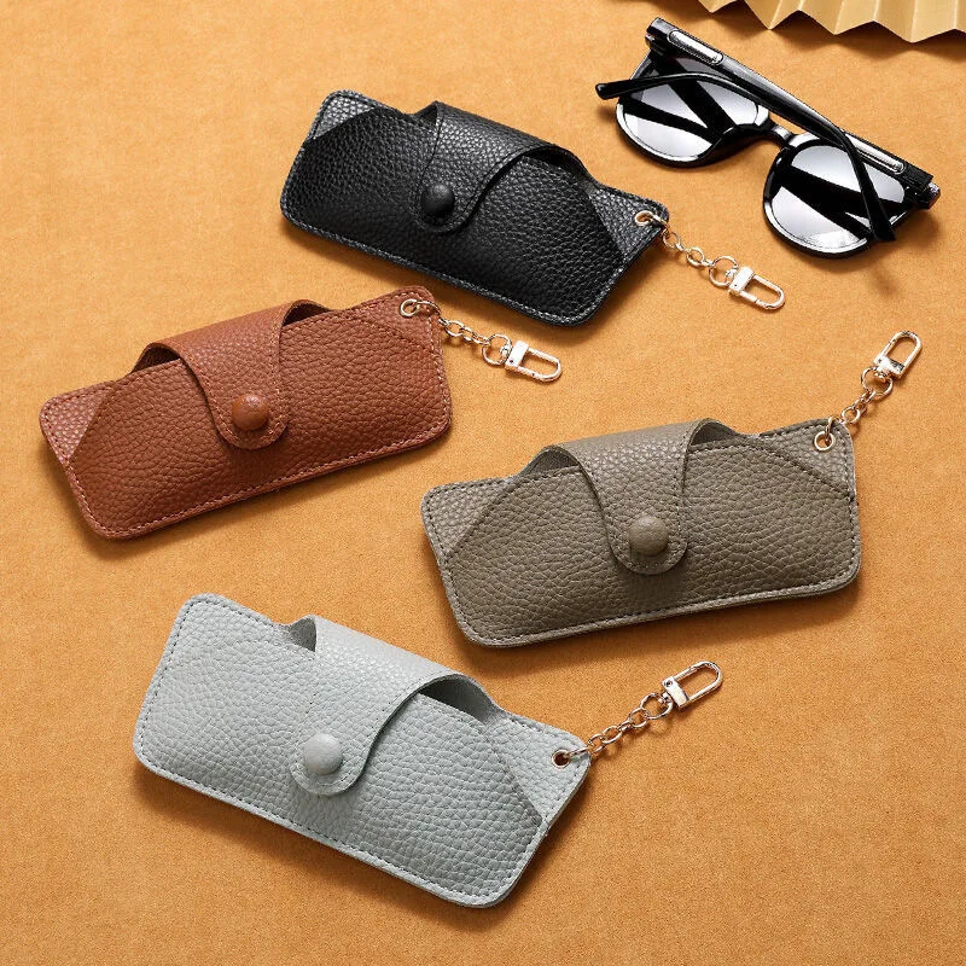 Retro Handmade PU Leather Sunglasses Case Portable Glasses Bag With Lanyard Simple Storage Box 1