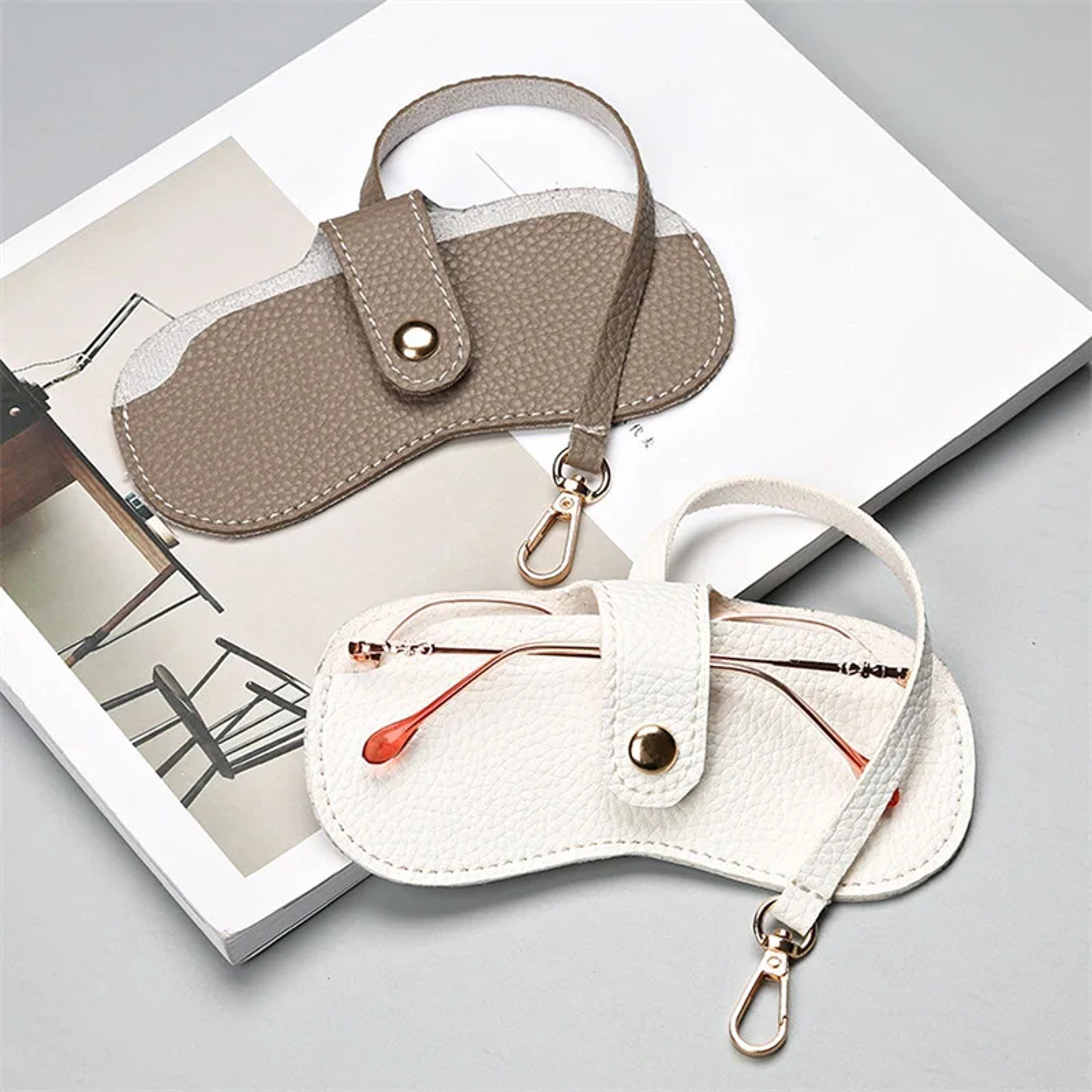 Portable Fashionable Glasses Case Protective Sunglasses Storage Bag Glasses Clip 2