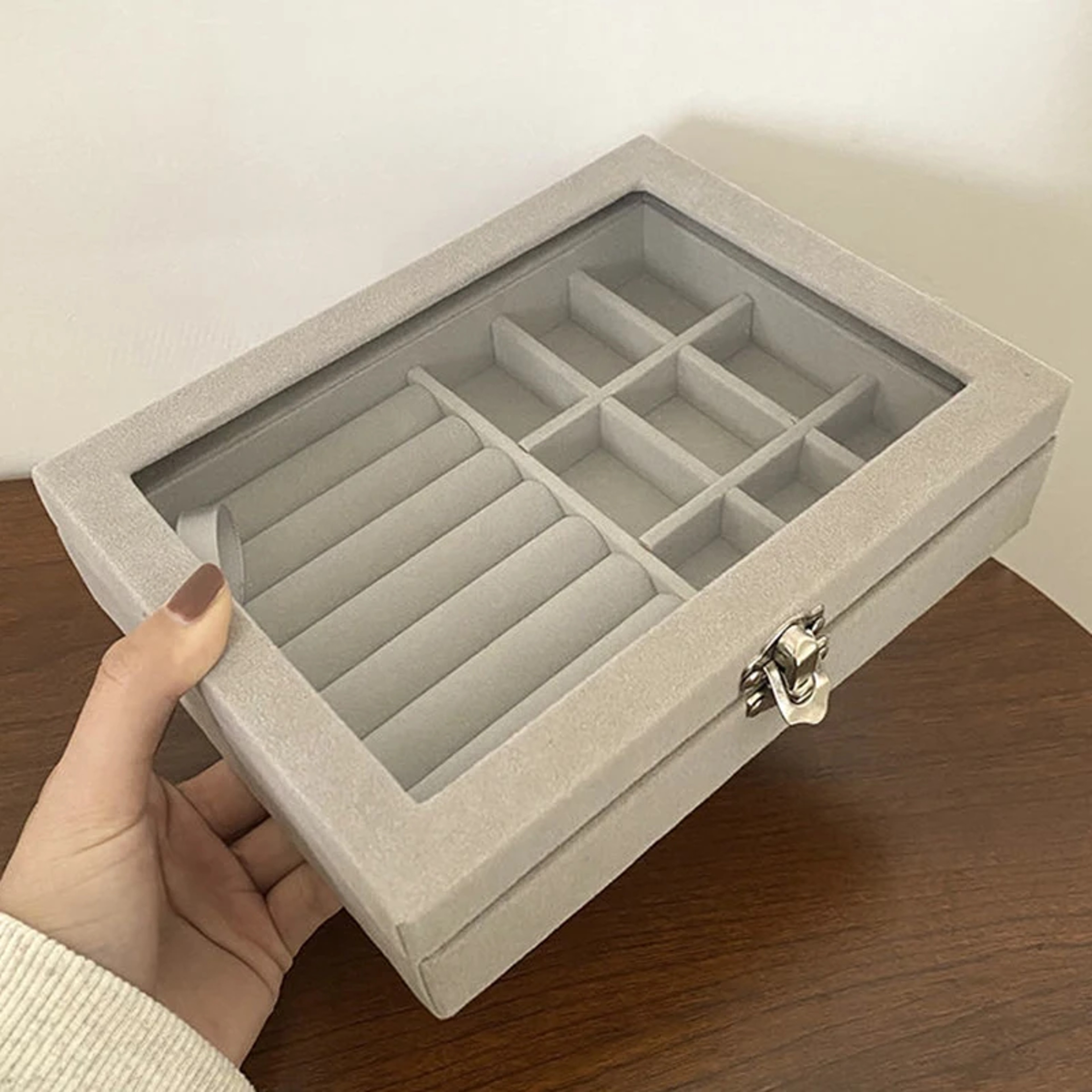 Jewelry Classification Storage Box Dustproof Transparent Flip Lid Jewelry Box Organizer 1