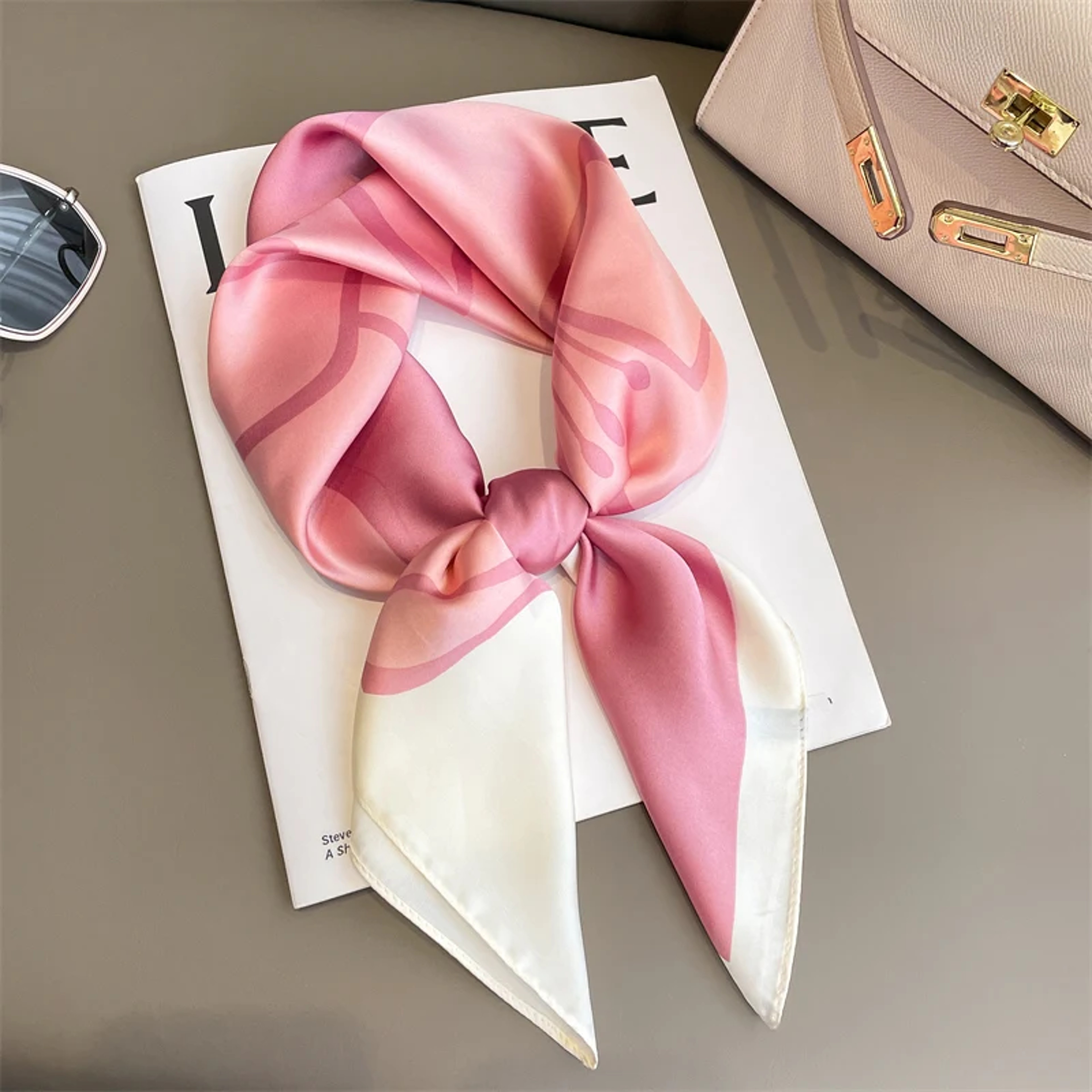 Silk Square Plaid Scarf Women Satin Hijab Head Neck Tie Band Luxury Foulard Soft Work Neckerchief 9