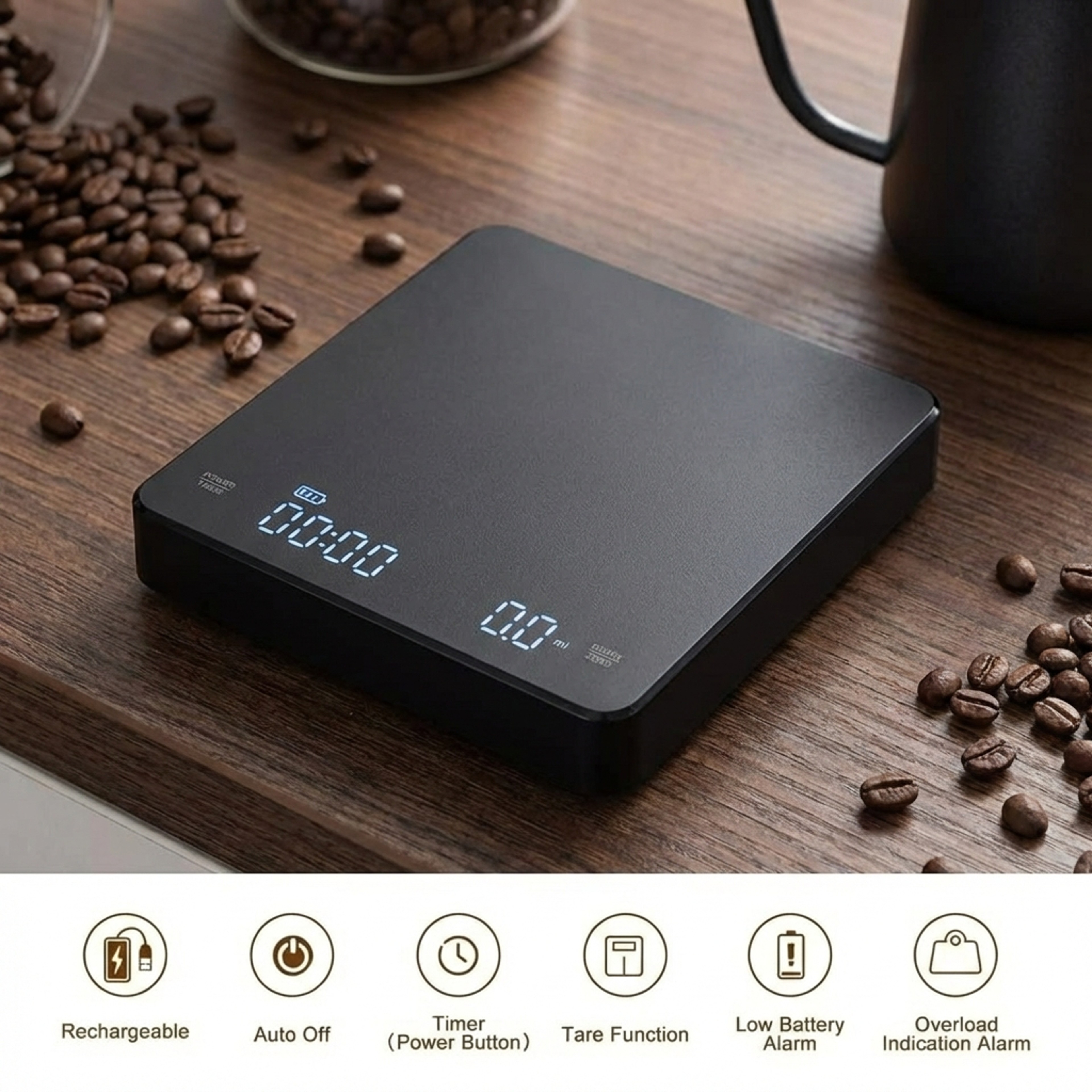 Rechargeable USB Coffee Scale With High Accuracy LED Timer For Kitchen Espresso Brewing And Measuri 3