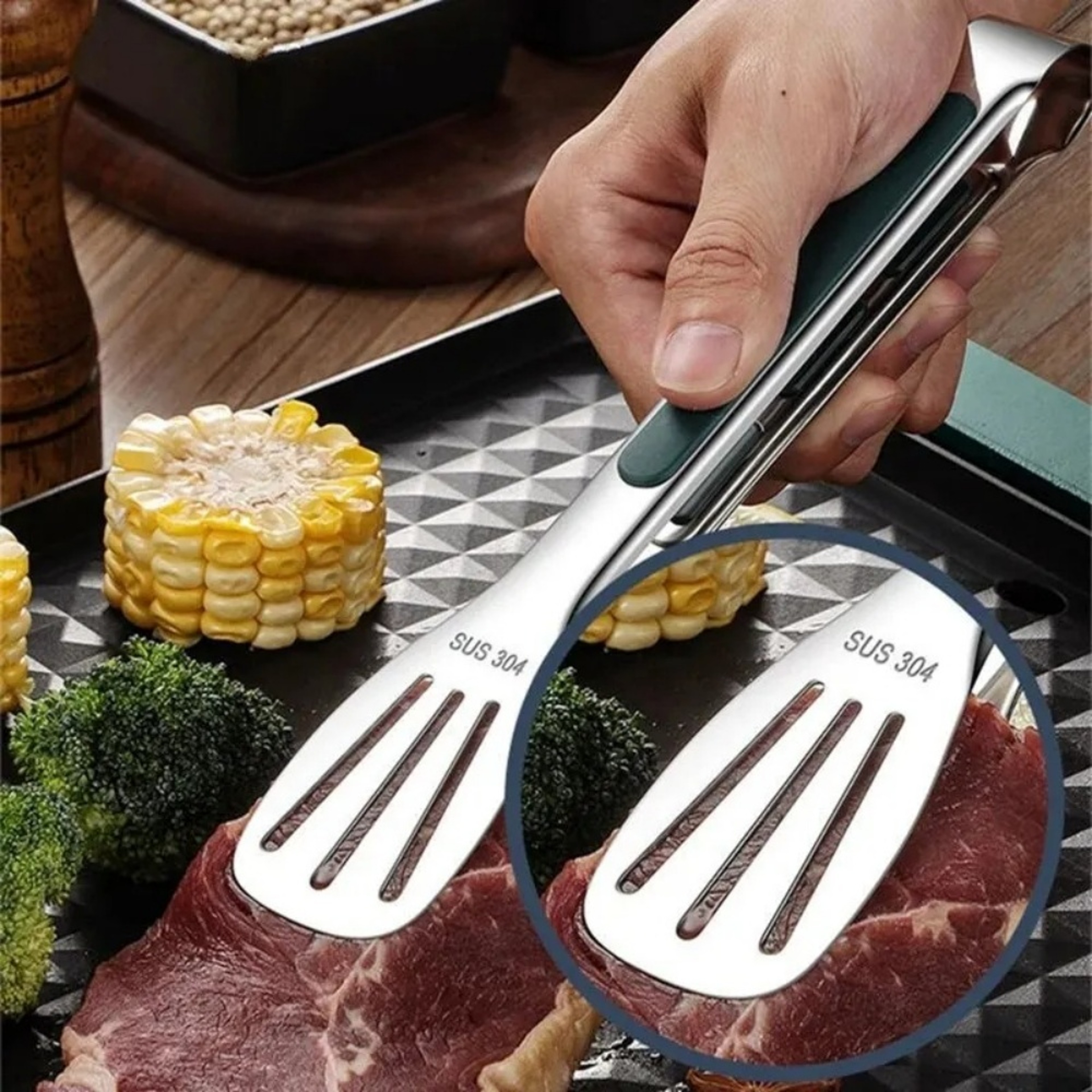 BBQ Grill Food Tong Stainless Steel Salad Bread Clip Buffet Clamp Nonslip 1