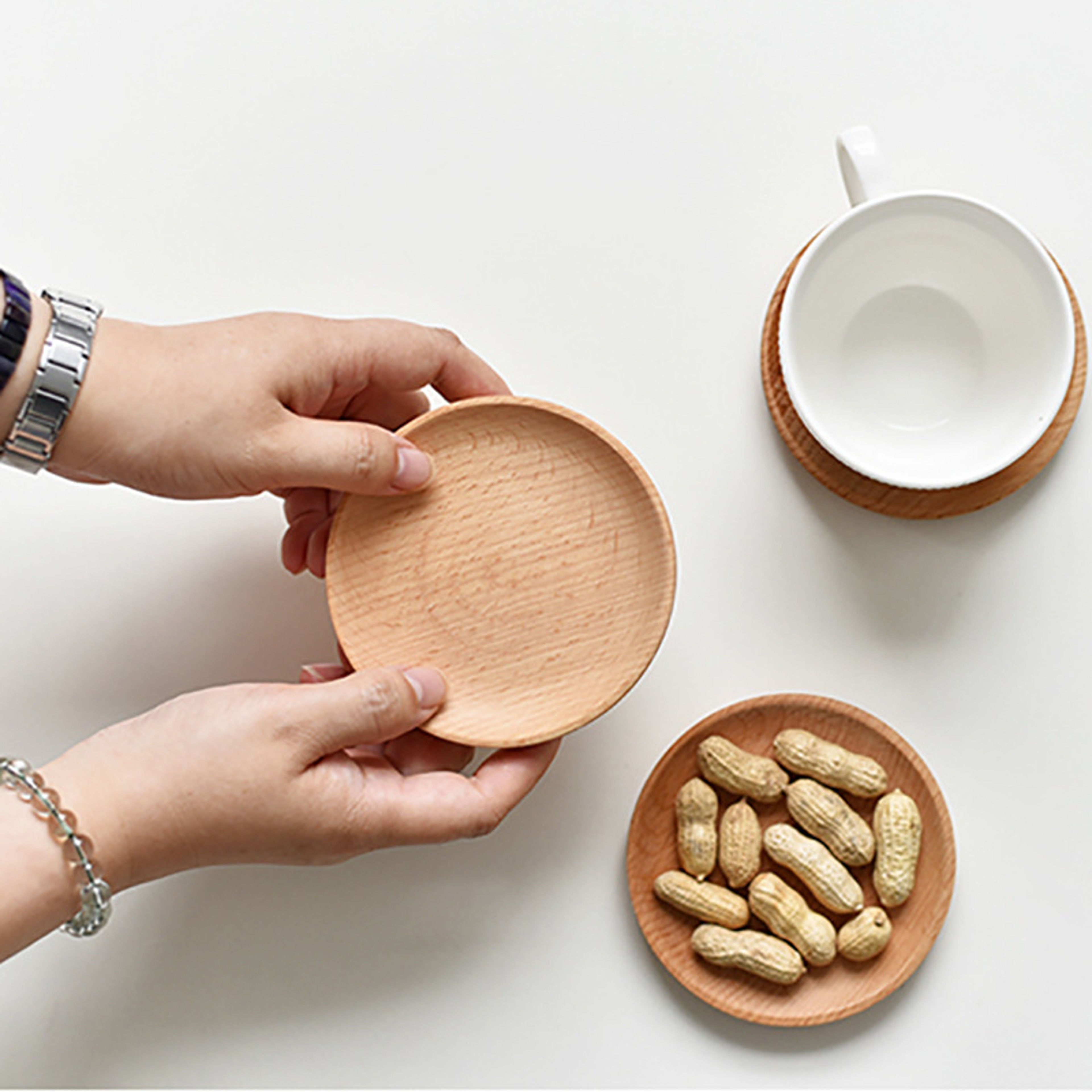 Wooden Eating Plate for Food, Fruit, Unfinished Round Beech Wood Serving Platter, Dinnerware – view 1