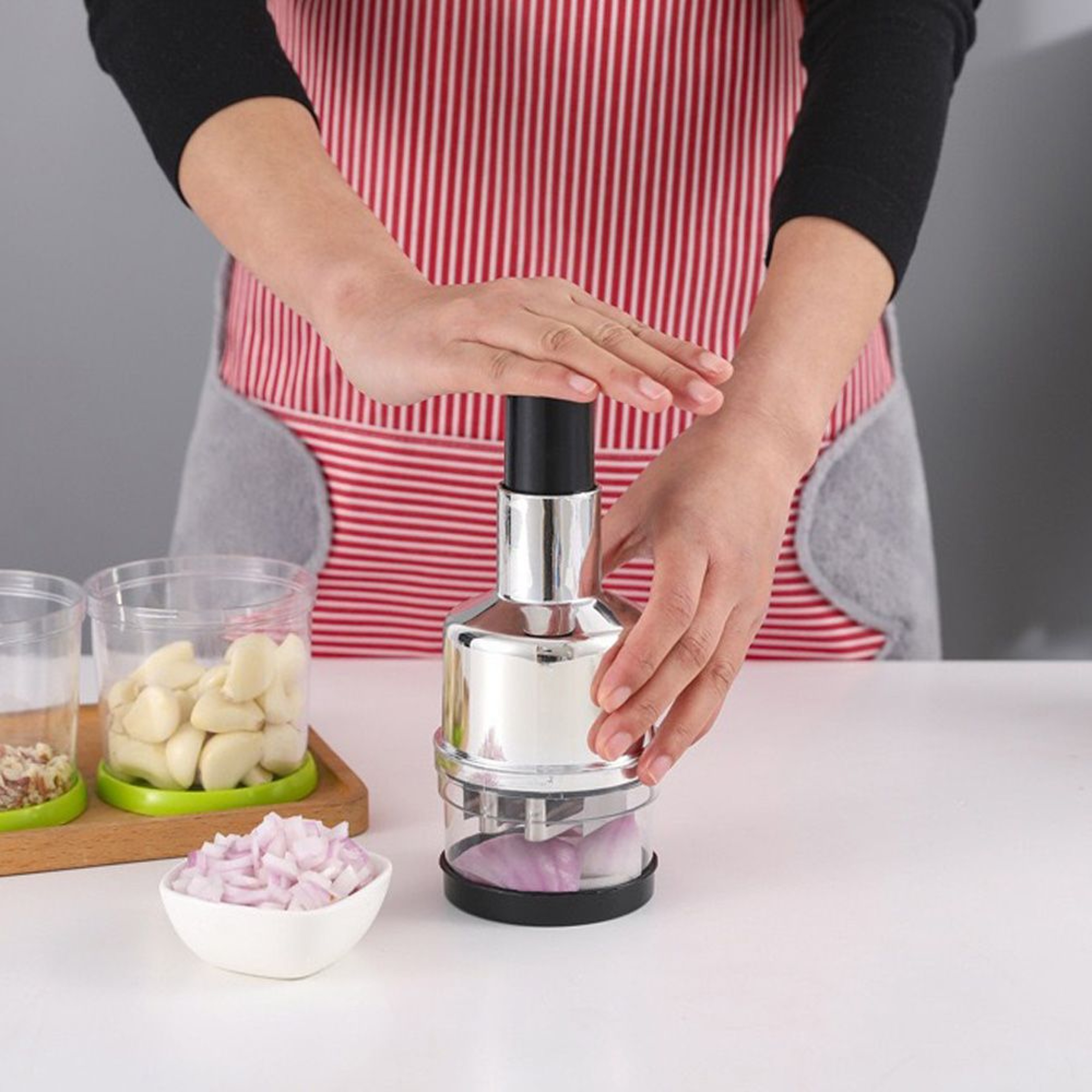 Manual Hand Press Food Chopper Onion Garlic Vegetable Processor Dicer 1