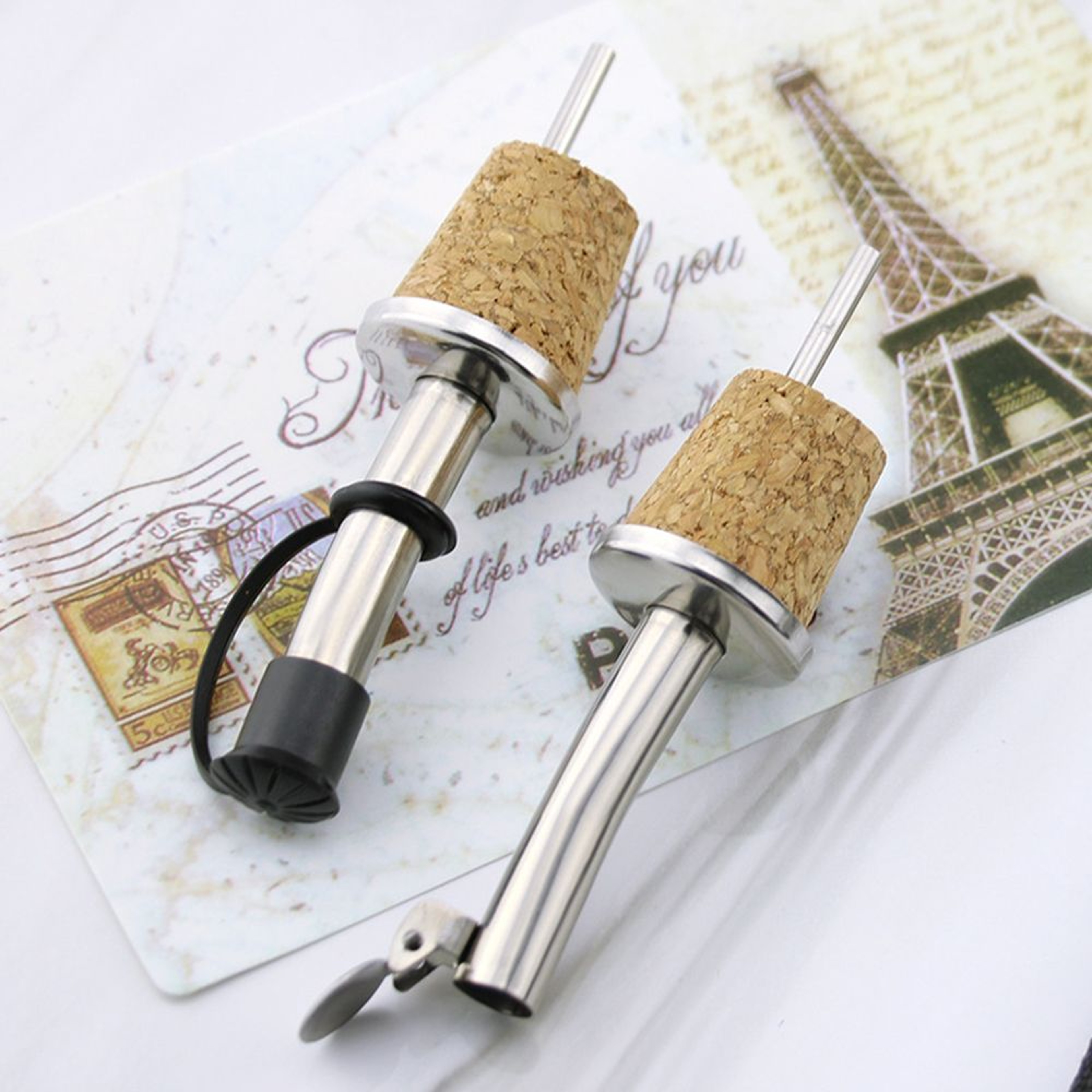 Wooden Cork Red Bottle Stopper Wine Olive Oil Pourer Spout Bar Accessories 0