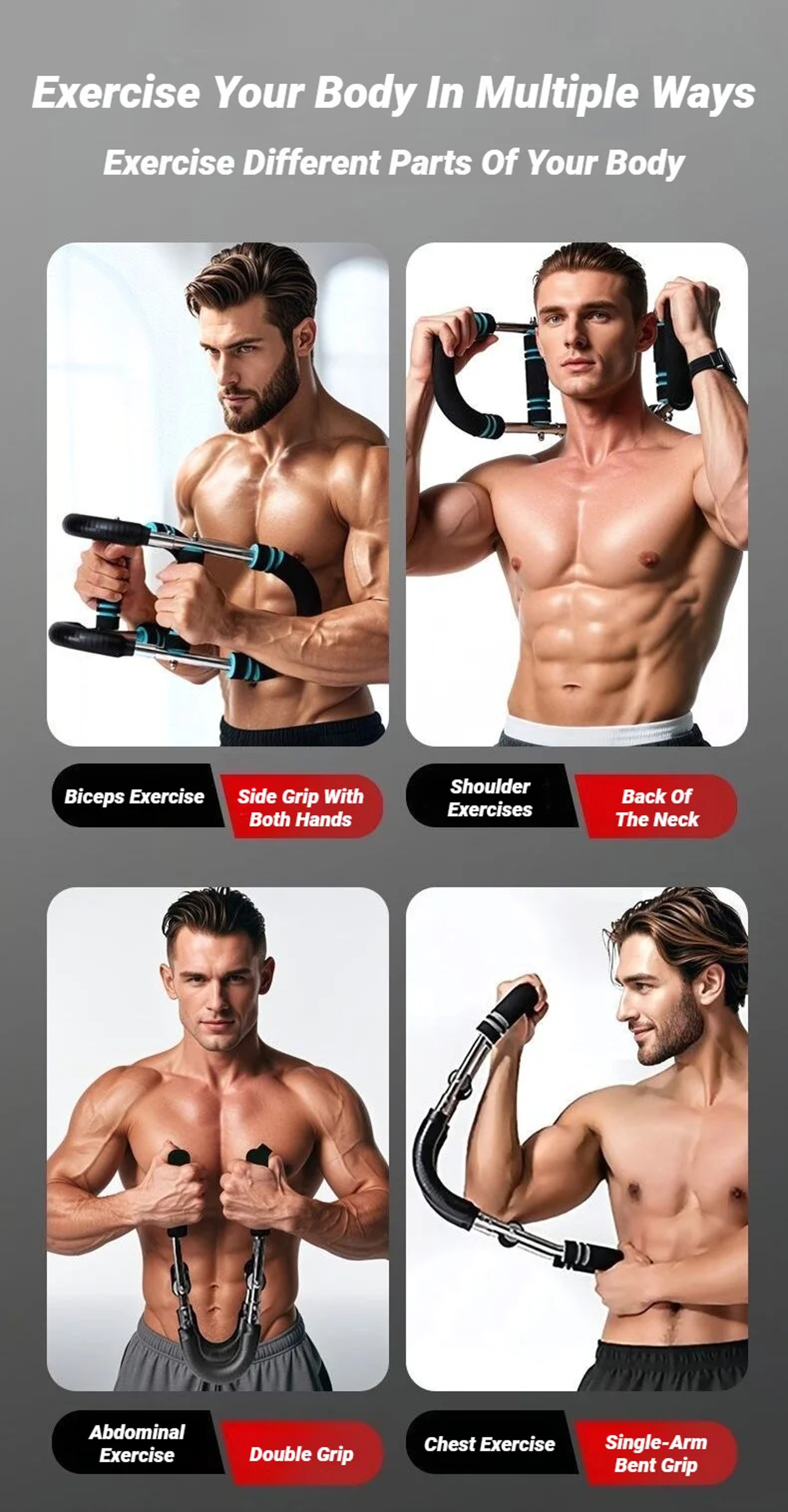 Adjustable U-Shaped Arm Exerciser Spring Workout Bar Foam Handle Forearm Triceps Chest Expander Portable Fitness – view 6