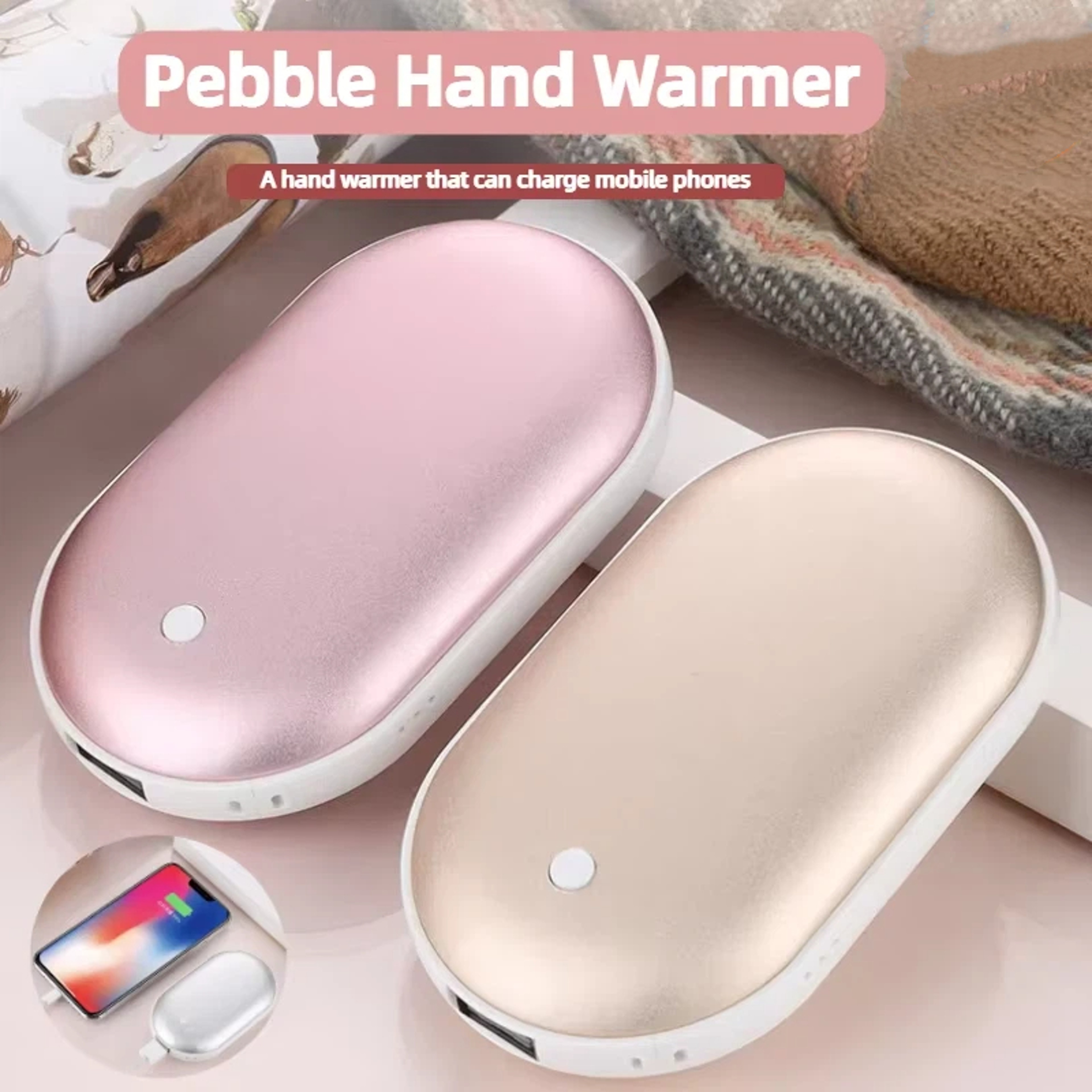 Winter Gift Hand Warmer Portable Lightweight Power Bank Double Sided Heating USB Charging – view 1