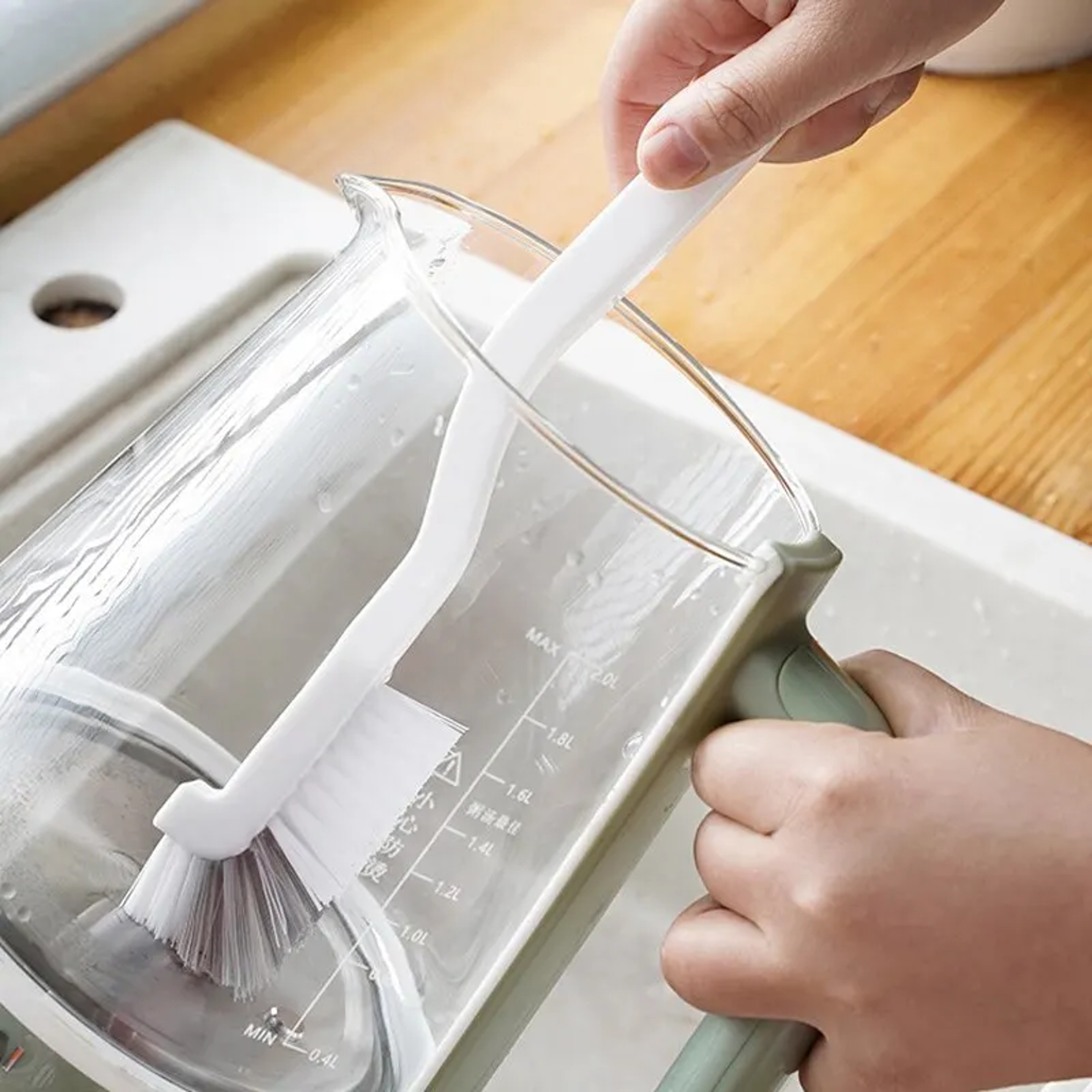 Long Handle Sink Brush With Elbow Design And Wall Hanging Tail Hole For Crevice Cleaning 2