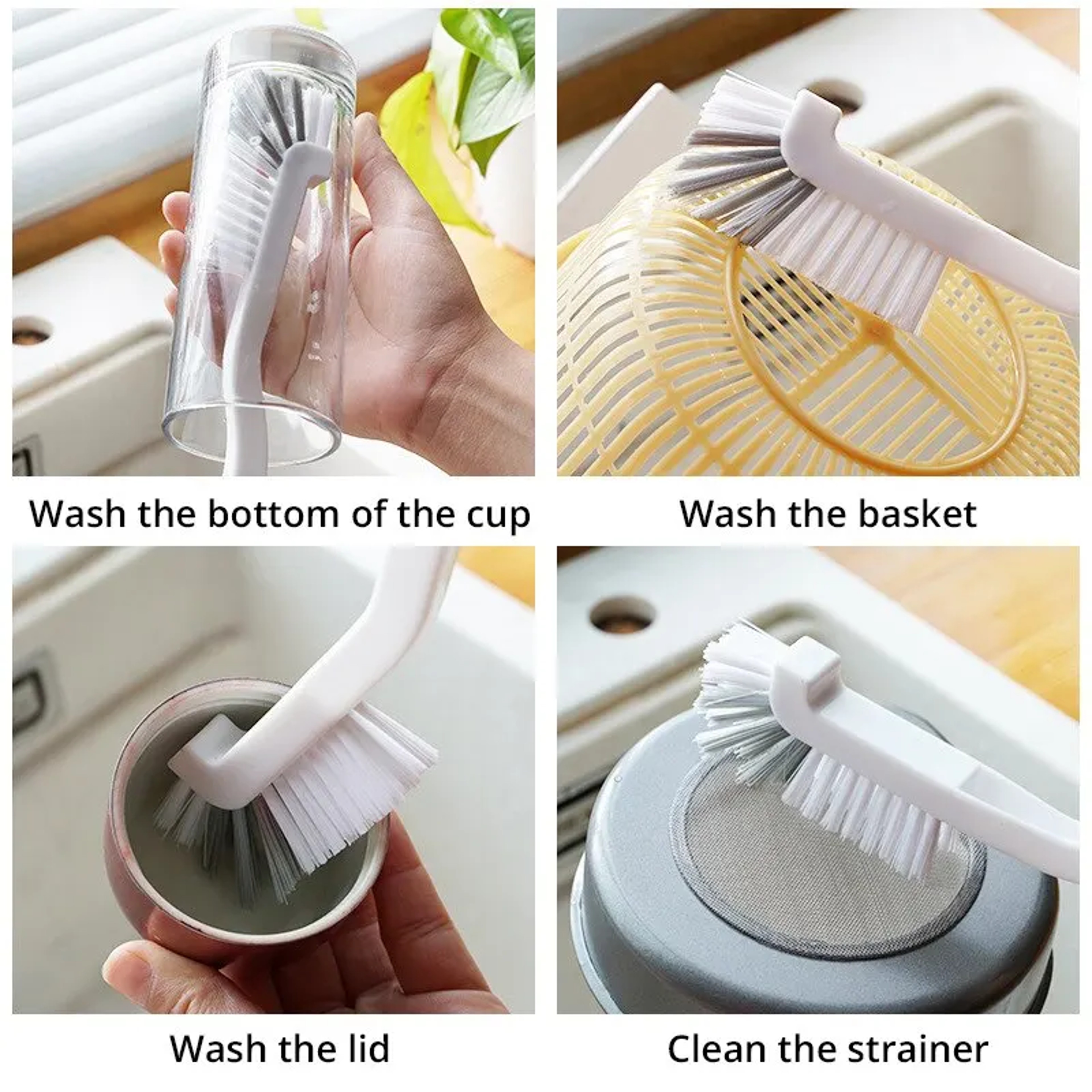 Long Handle Sink Brush With Elbow Design And Wall Hanging Tail Hole For Crevice Cleaning 4