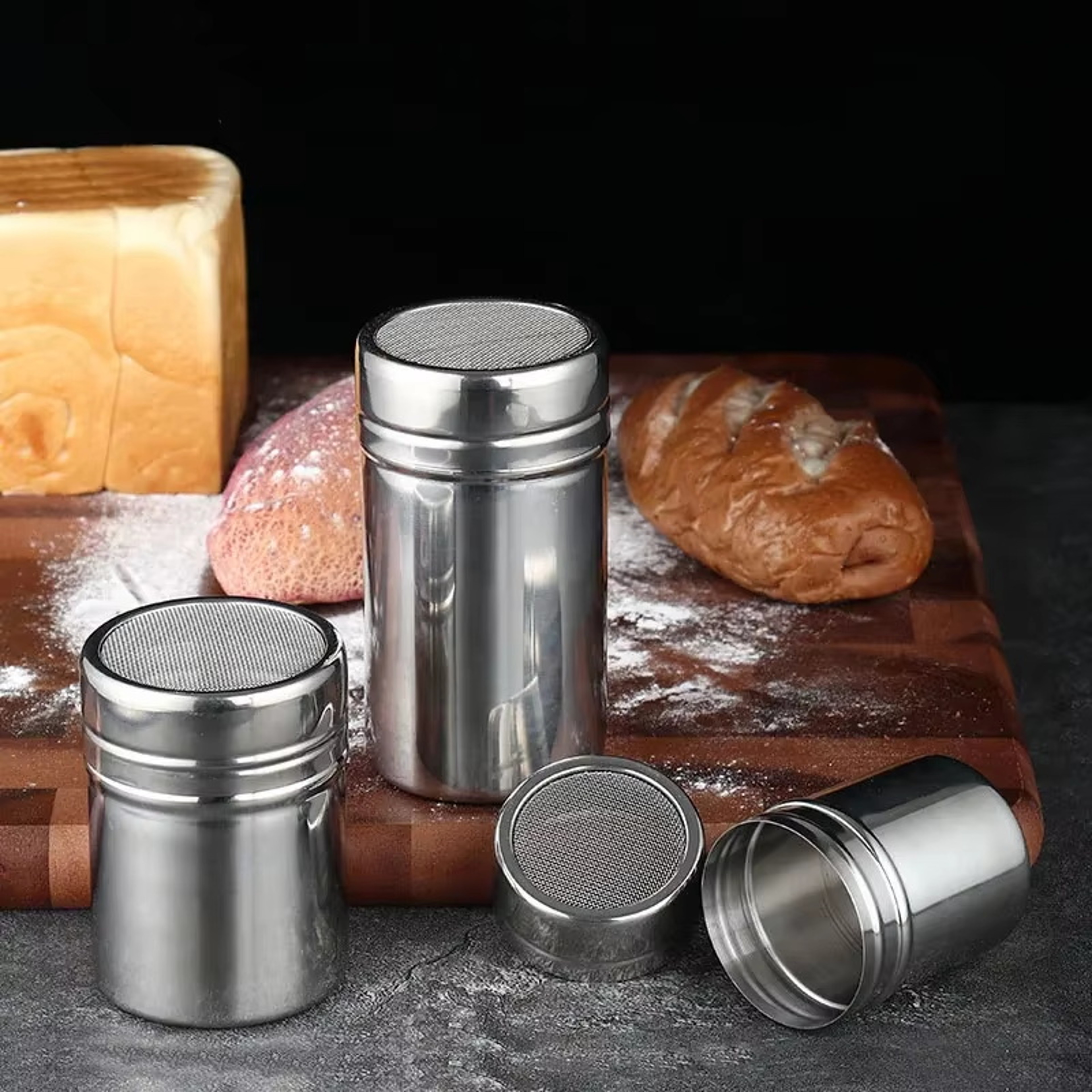 Fine Mesh Stainless Steel Powder Icing Sugar Can With Cover For Coffee Cocoa Powder Flour Soda Corn 4