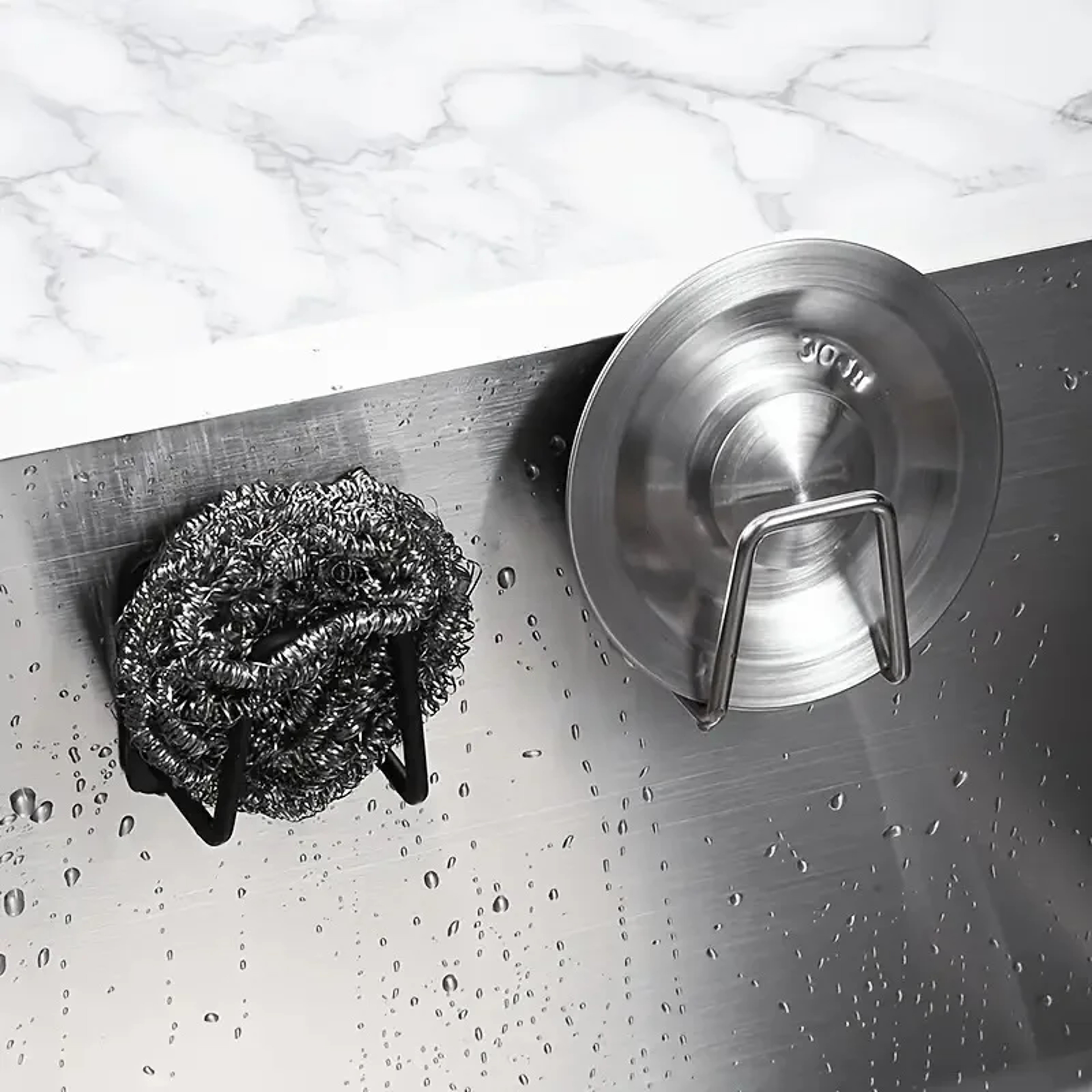 Self Adhesive Sink Drain Drying Rack With Wall Hooks Kitchen Holder And Bathroom Storage Wire Ball  0