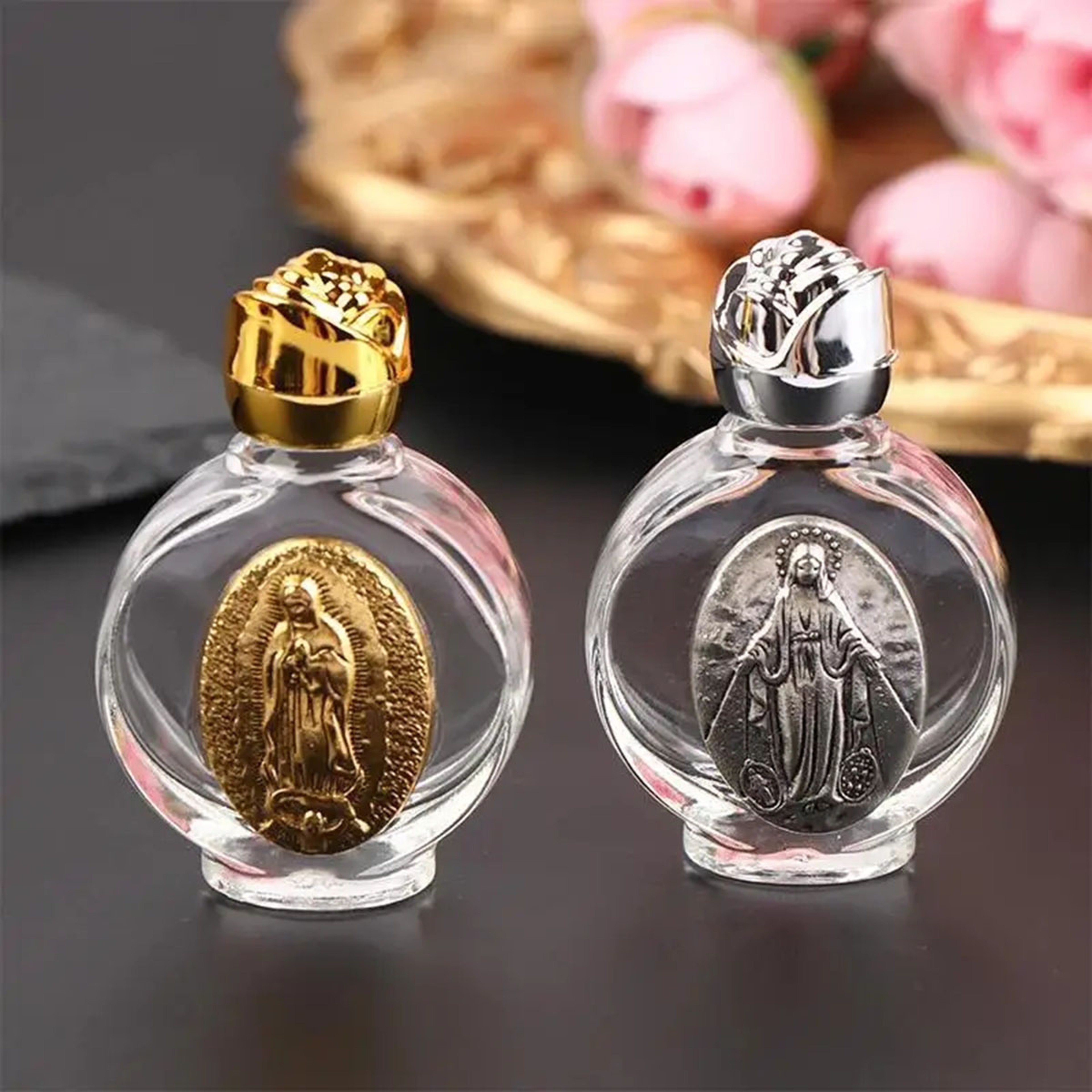 Holy Water Bottle Cross Sculpture Virgin Religious Bottle 0