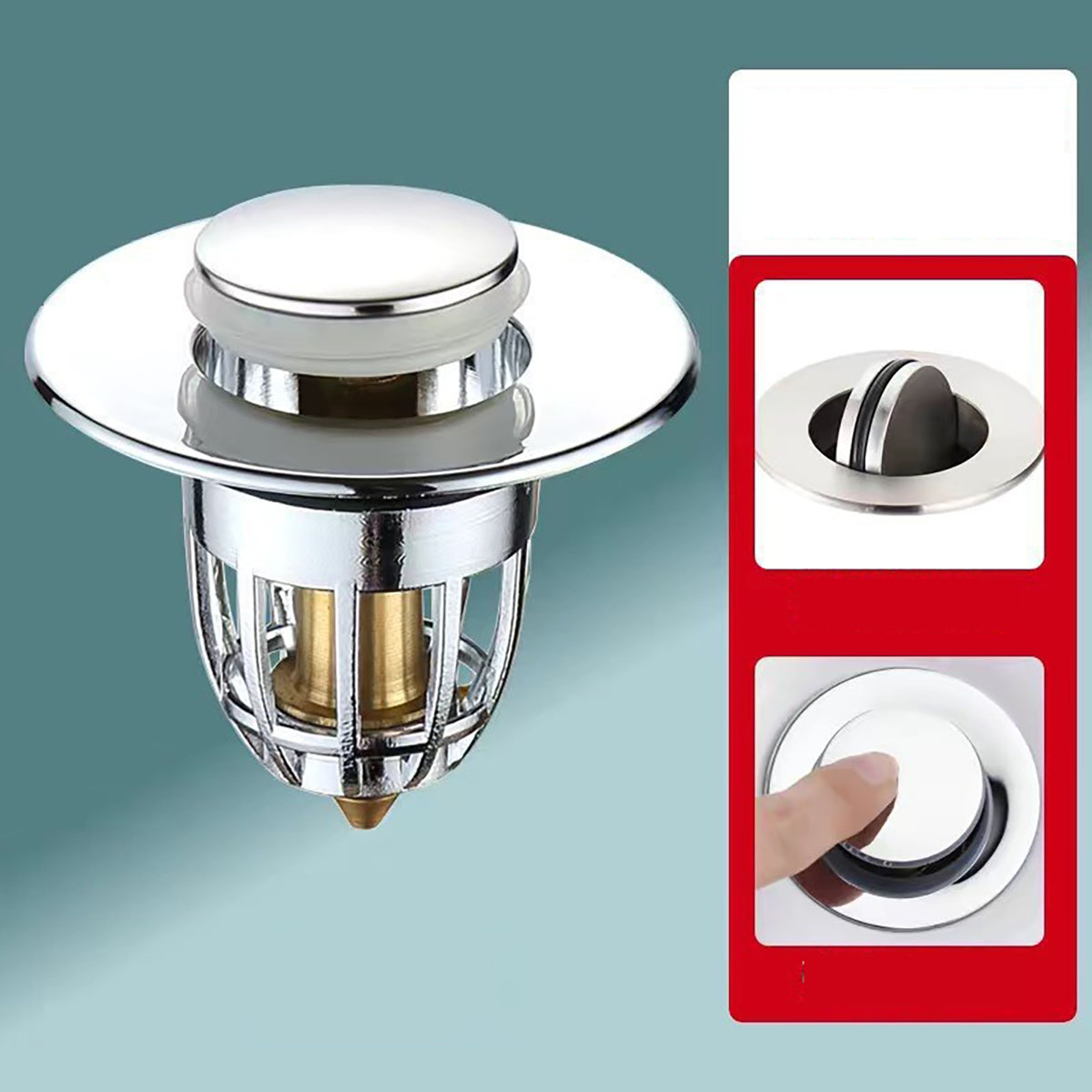 Chrome Bathroom Sink Drain Stopper With Hair Catcher Universal Rebound Drain Plug 0