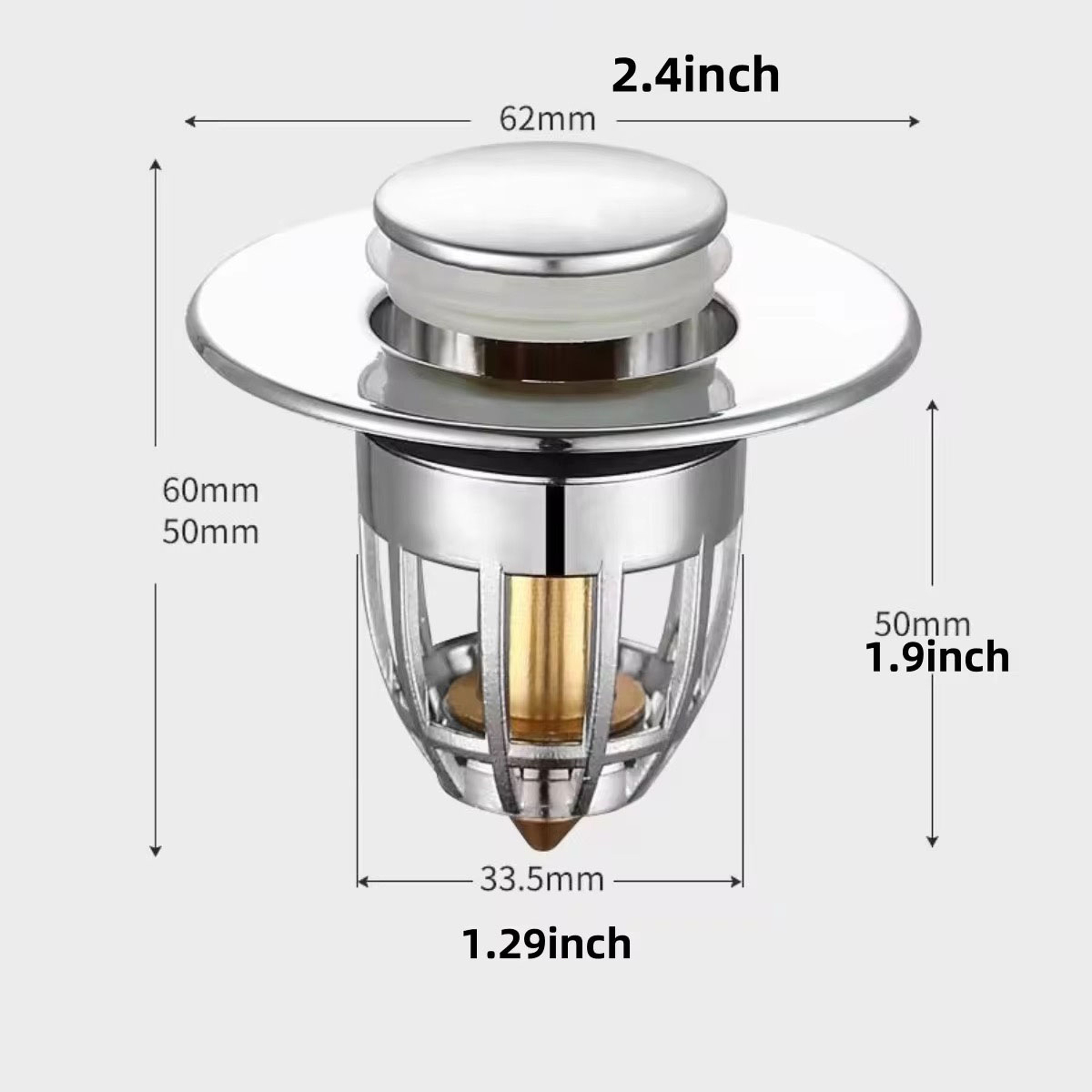 Chrome Bathroom Sink Drain Stopper With Hair Catcher Universal Rebound Drain Plug 3