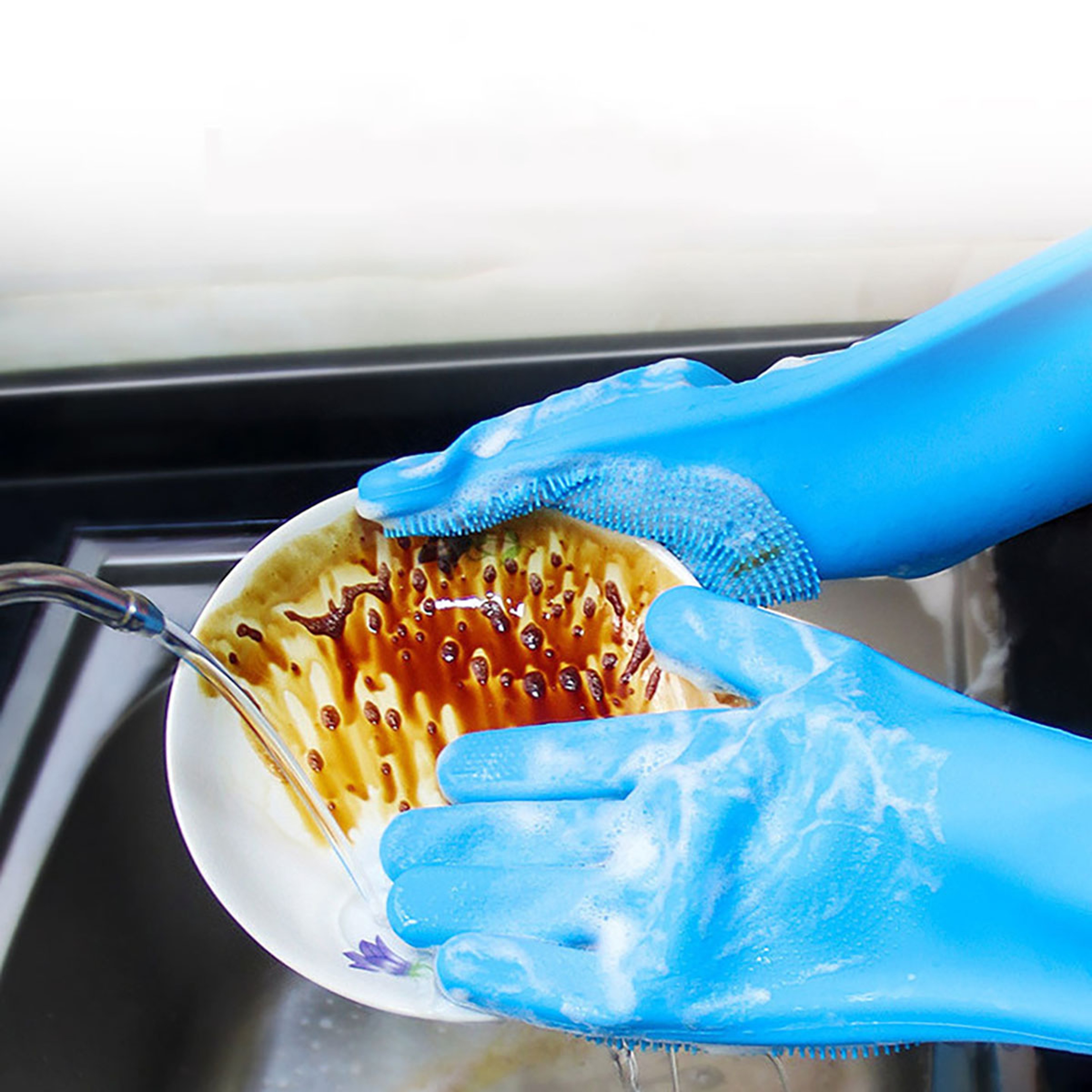 Magic Silicone Rubber Dishwashing Gloves Household Sponge Scrubber Kitchen Cleaning Tools Dish Wash 4