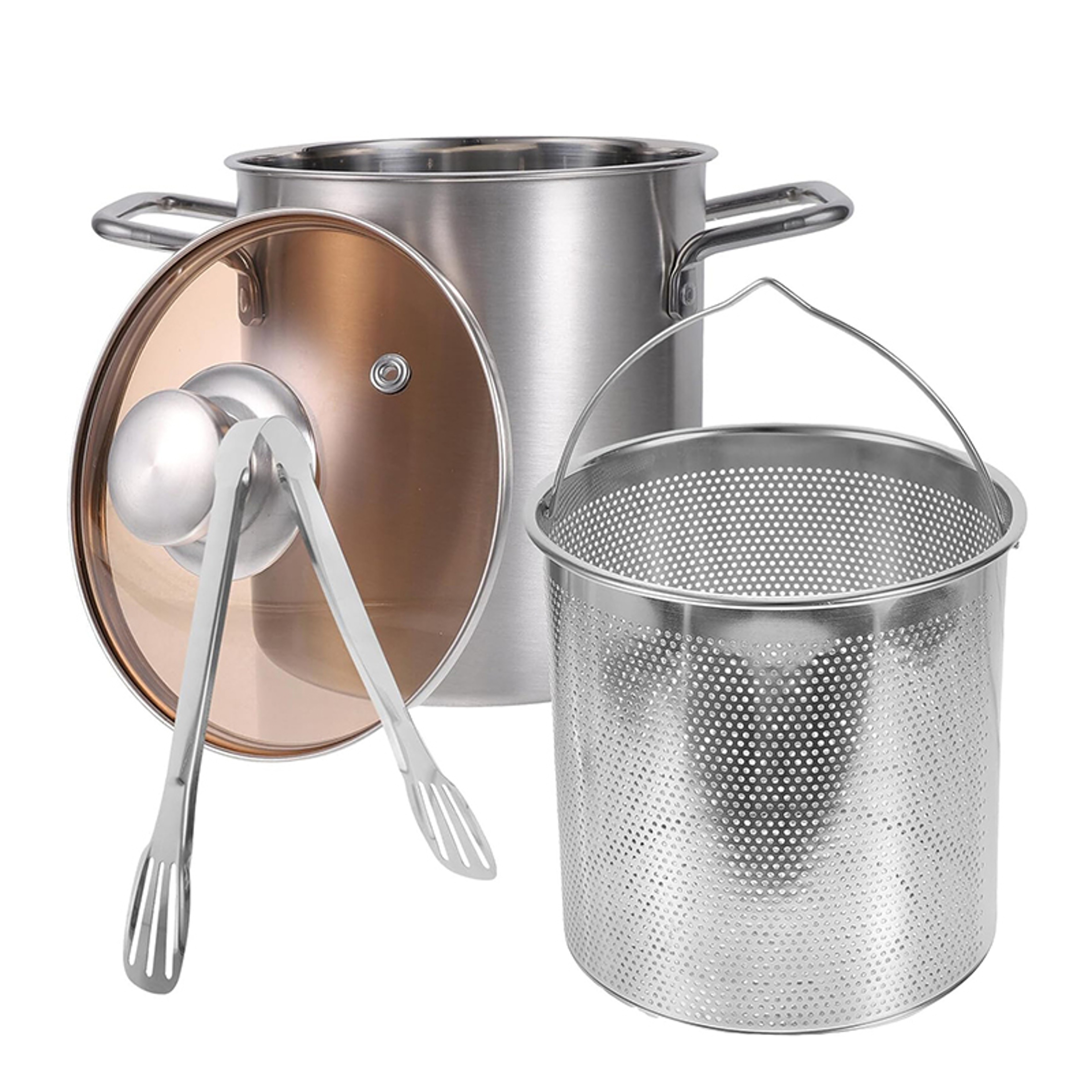 Stainless Steel Deep Fryer Pot with Mesh Steamer Basket Tempura Fryer Pot with Lid and Tong – view 8