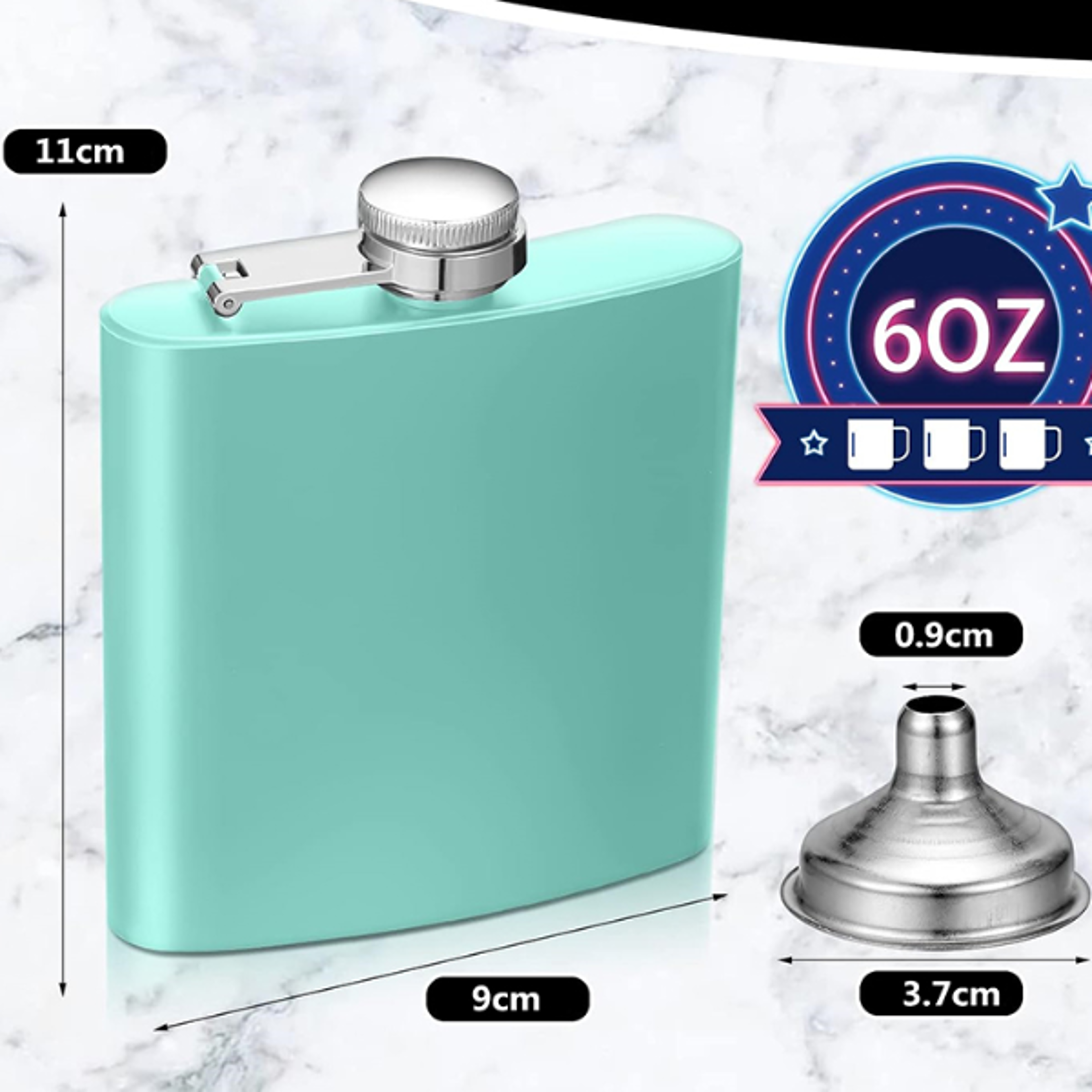 Leak Proof Hip Flask with Funnel Stainless Steel Drinking Flask for Liquor Whiskey Camping