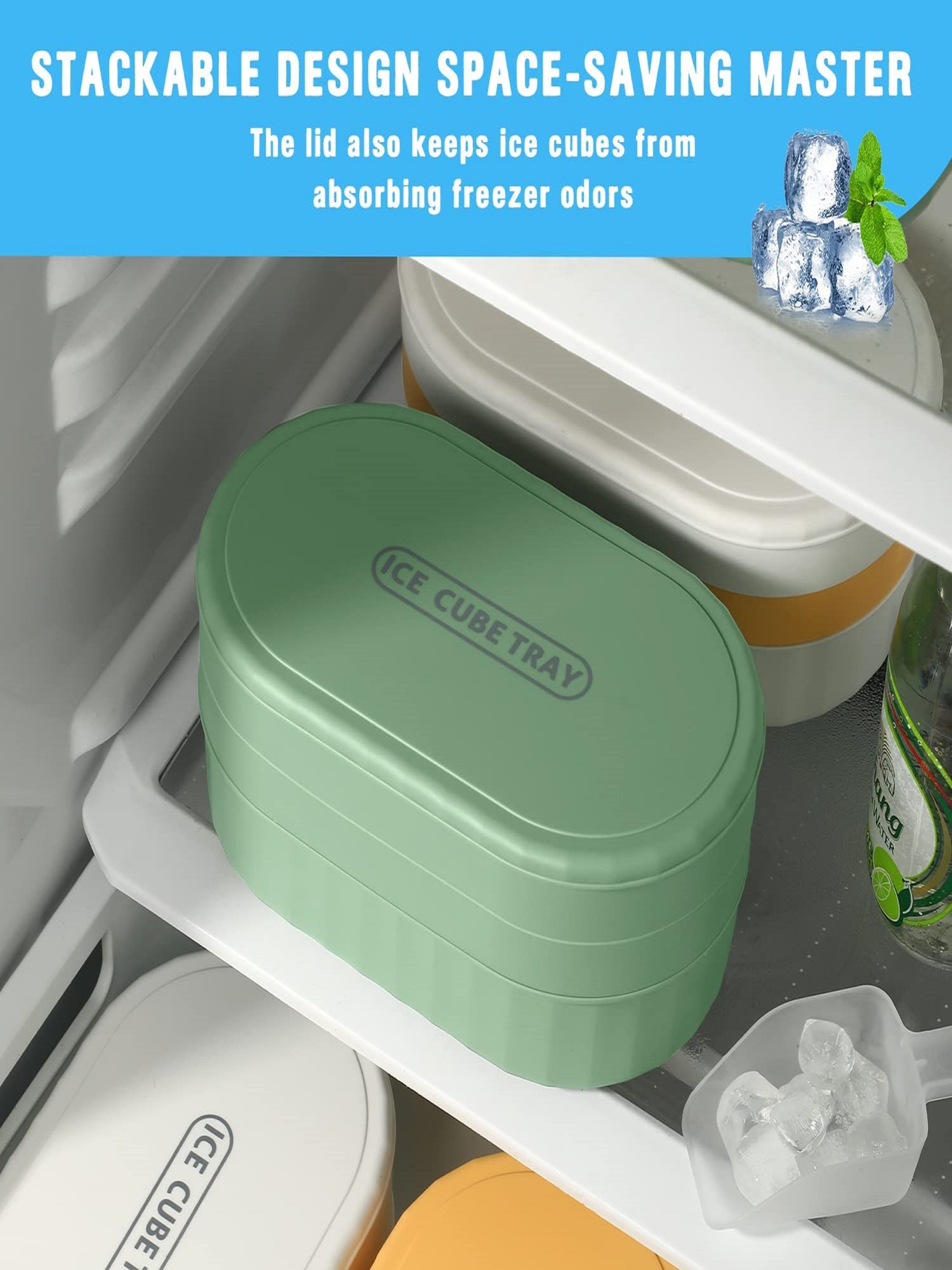 Stackable Double Ice Cube Tray With Lid And Case Ice Cubes With Container And Spoon Included BPA Fr 3