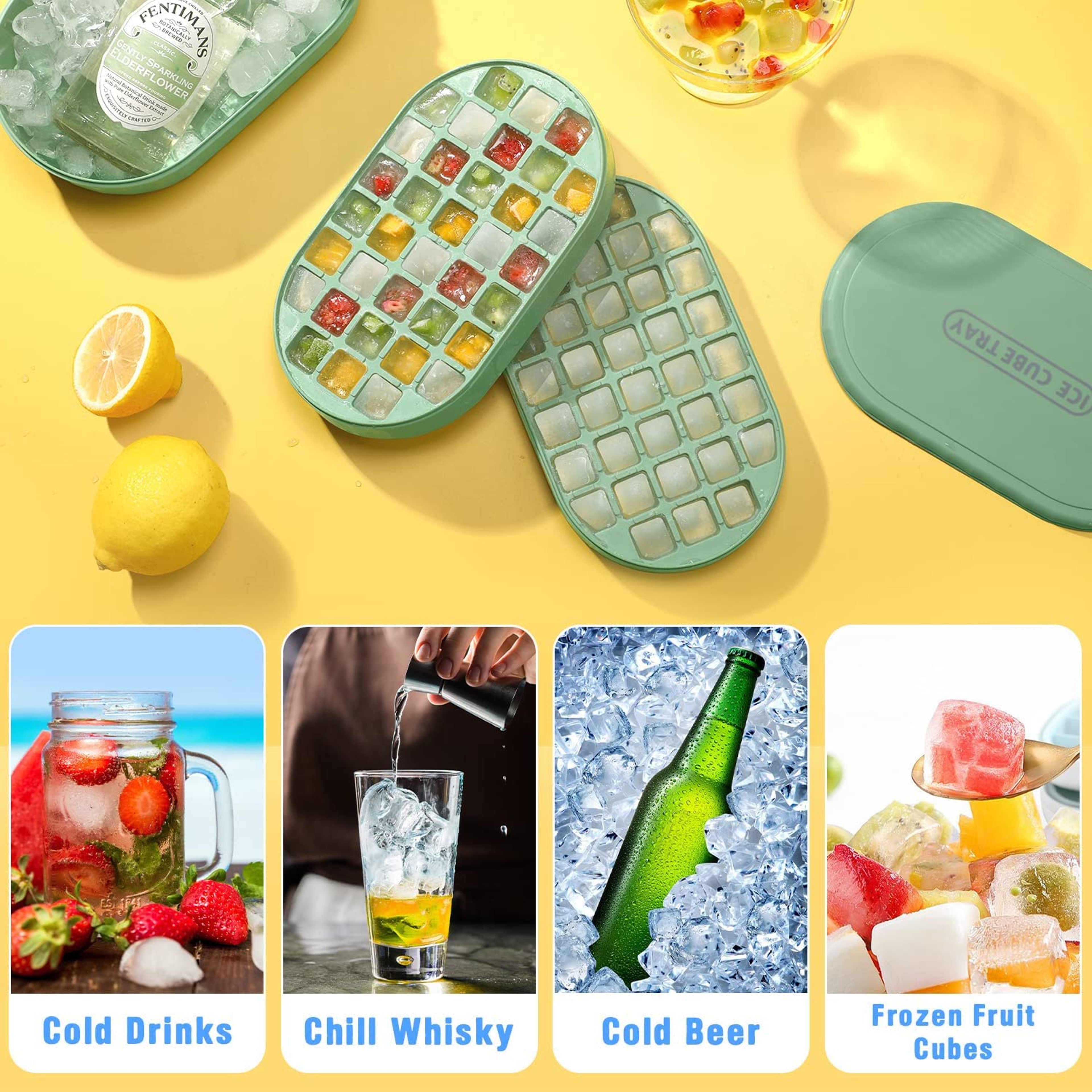 Stackable Double Ice Cube Tray With Lid And Case Ice Cubes With Container And Spoon Included BPA Fr 5