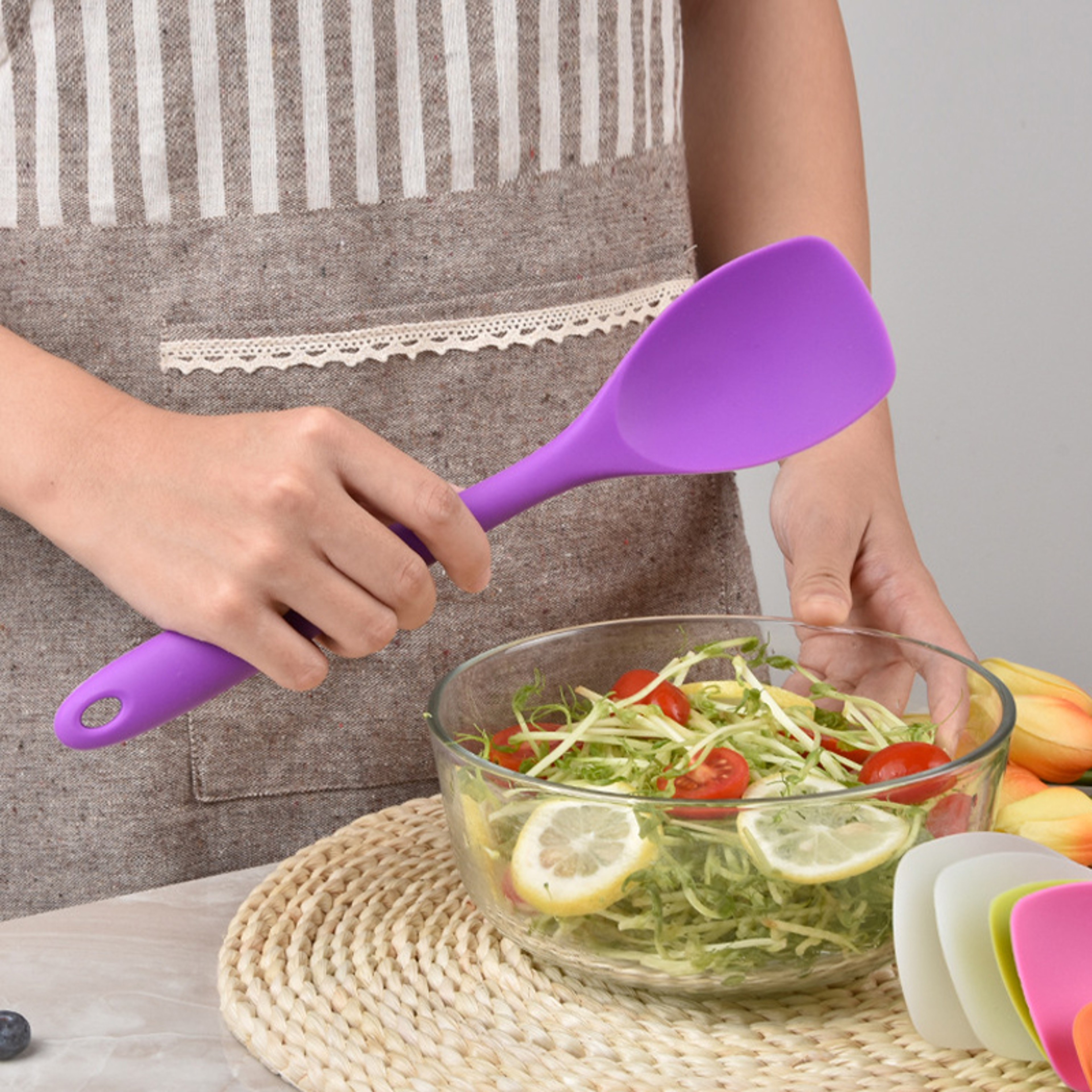 Heat Resistant Food Grade Silicone Spoon Flexible Nonstick Cooking Spatula Scraper Stirring Mixing  1
