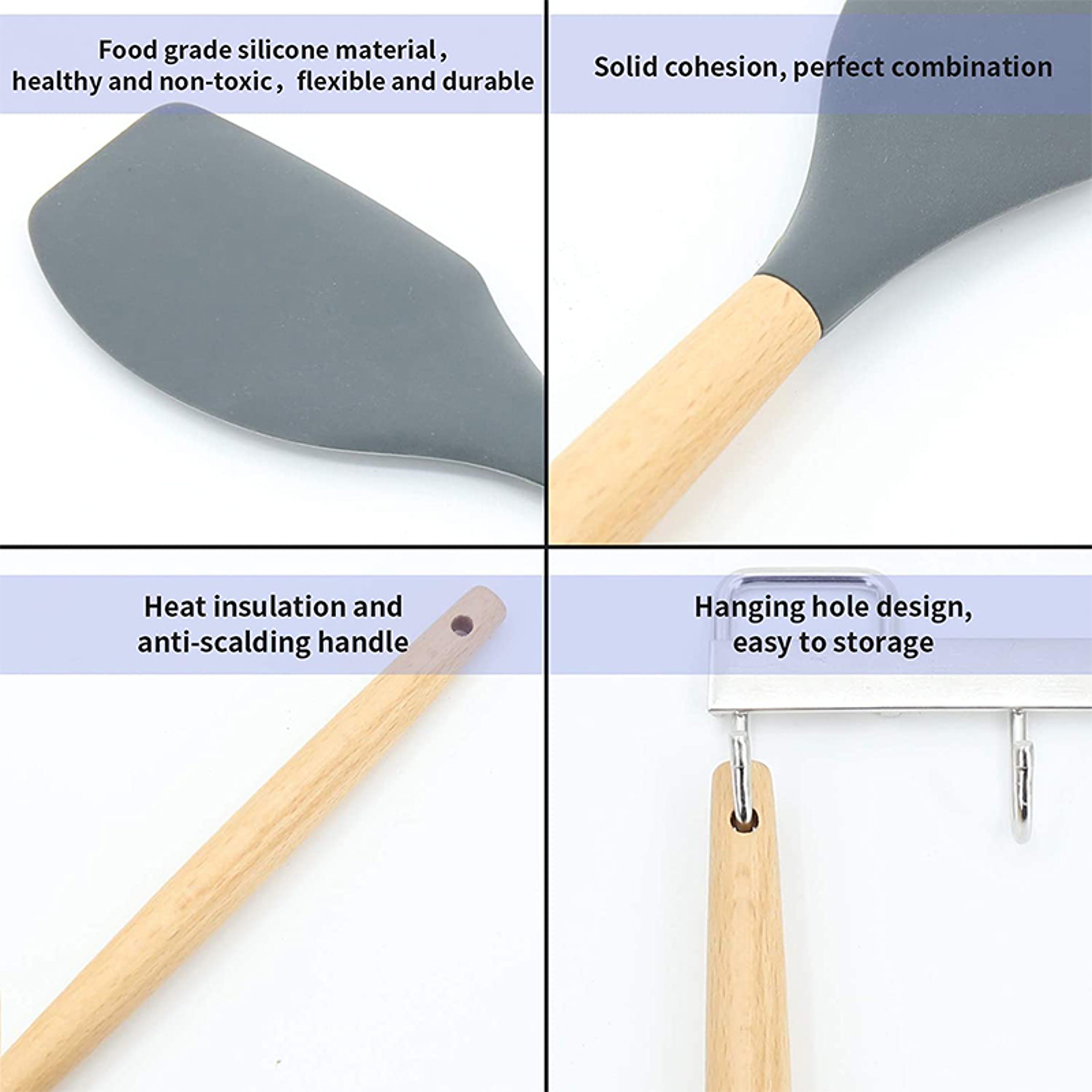 Silicone Butter Spatula NonStick Cream Baking Scraper Chocolate Smoother Wooden Heat Resistant Kitc 3