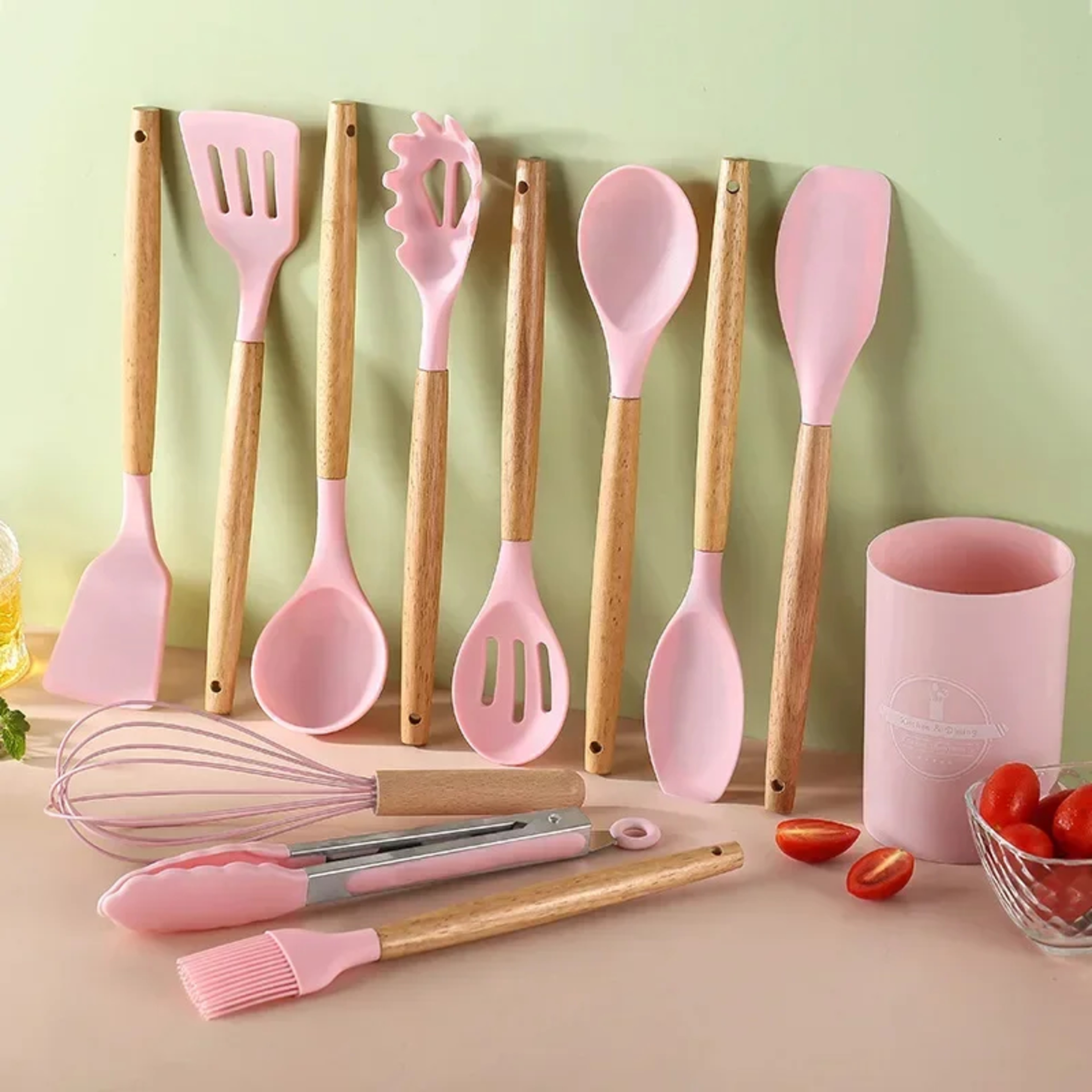 Kitchen Utensils Set Silicone NonStick Spatula Shovel Egg Beaters Wooden Handle Cooking Tools 3