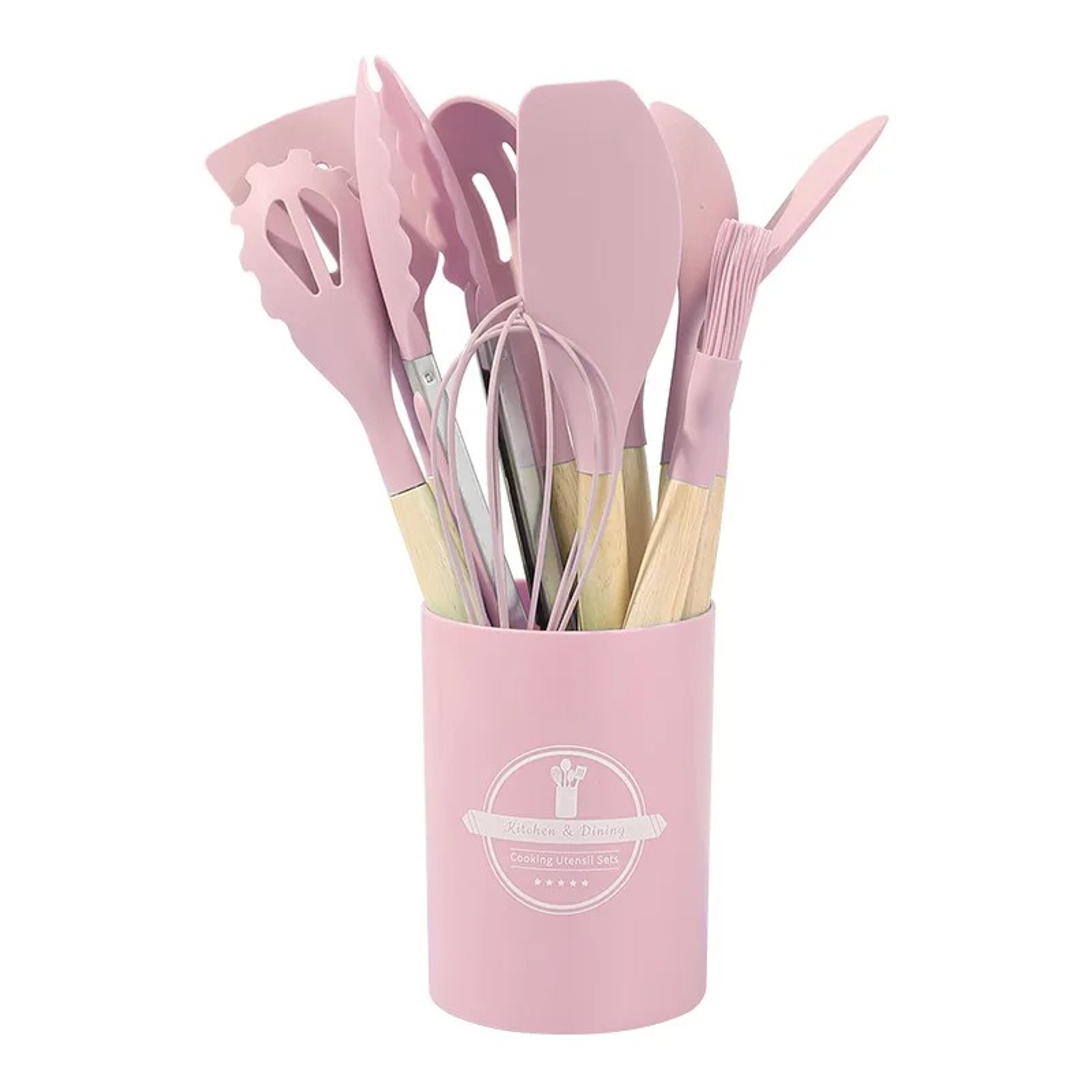 Kitchen Utensils Set Silicone NonStick Spatula Shovel Egg Beaters Wooden Handle Cooking Tools 8