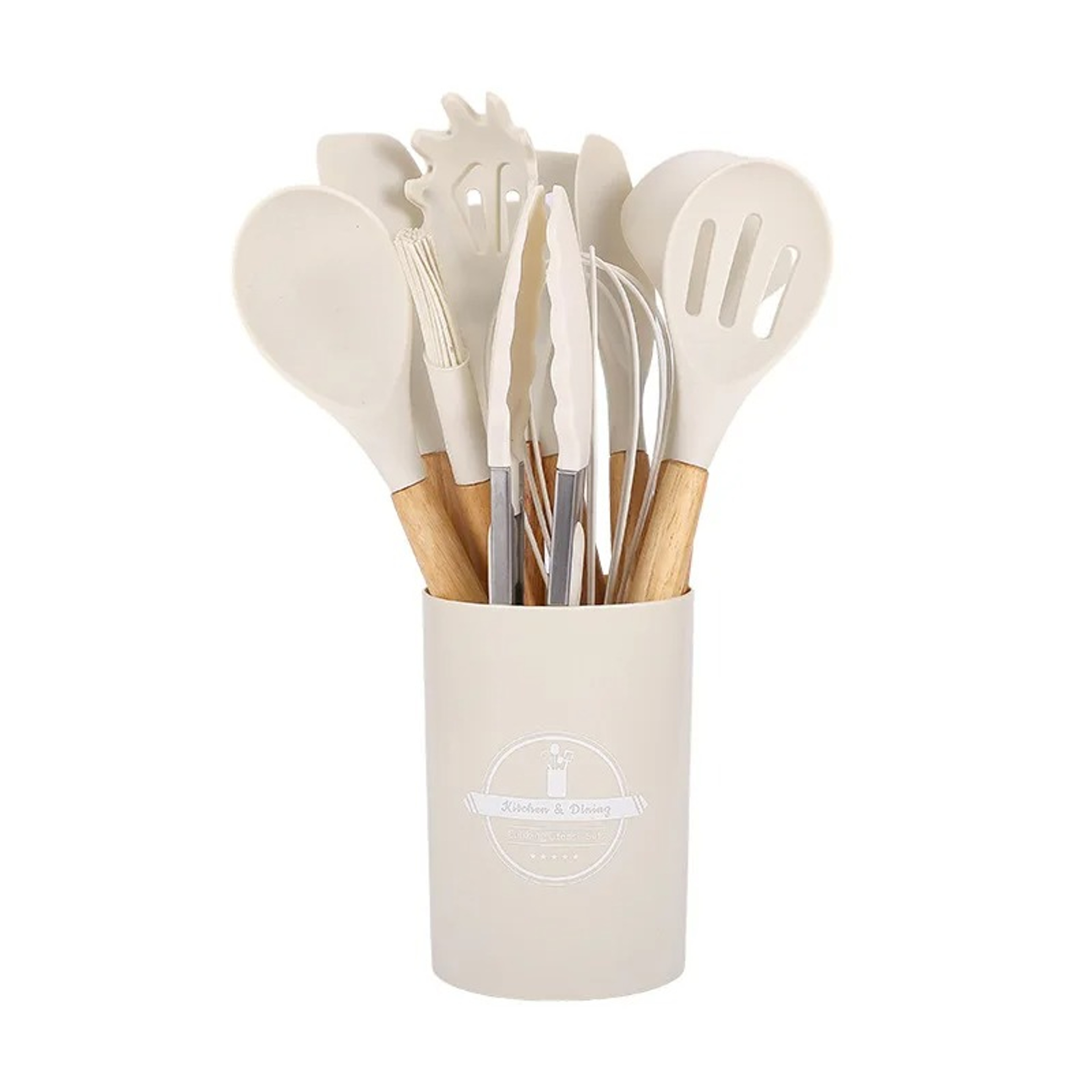 Kitchen Utensils Set Silicone NonStick Spatula Shovel Egg Beaters Wooden Handle Cooking Tools 9