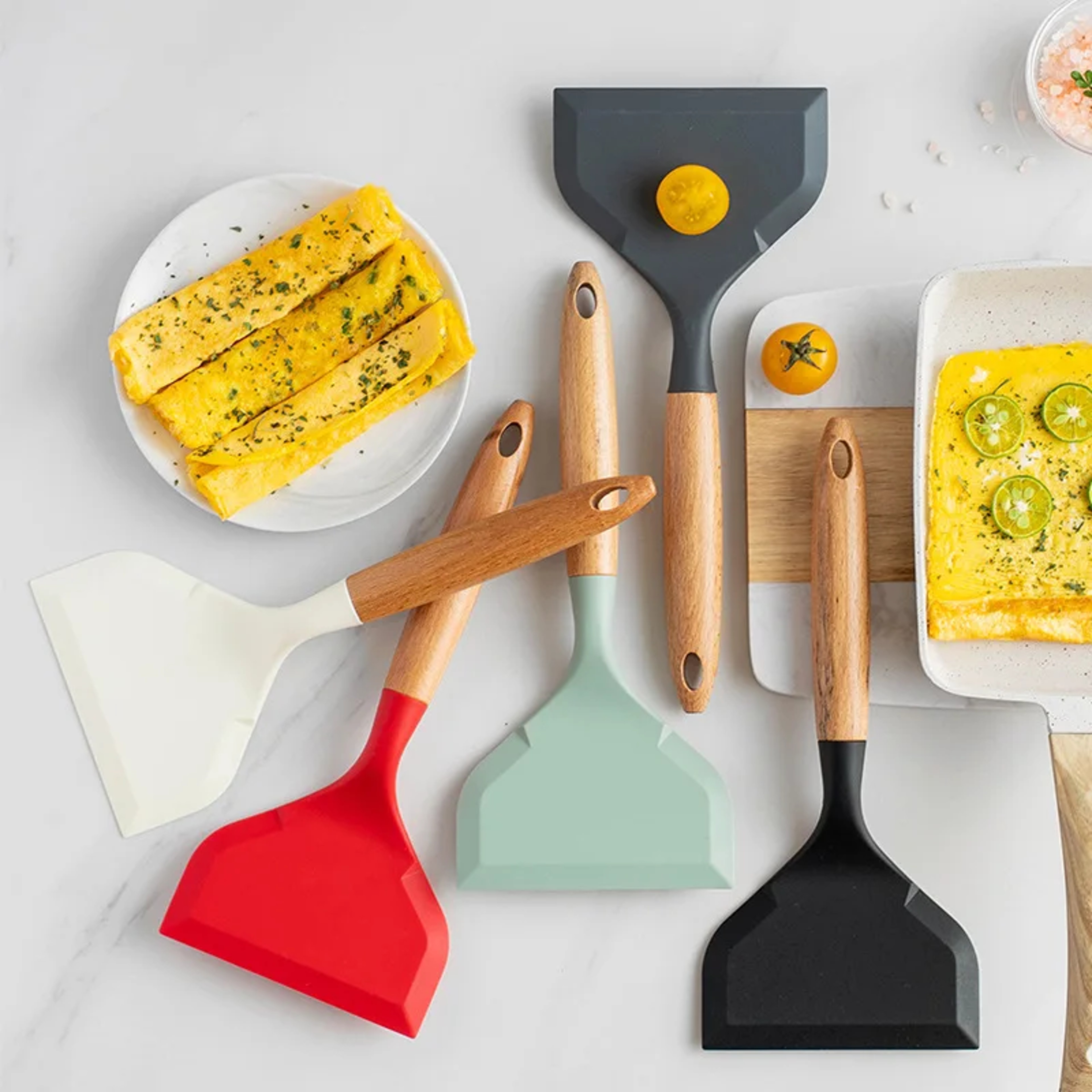 Wide Mouth Tamagoyaki Shovel Silicone Spatula NonStick Wooden Handle For Meat And Egg Frying Cookin 2