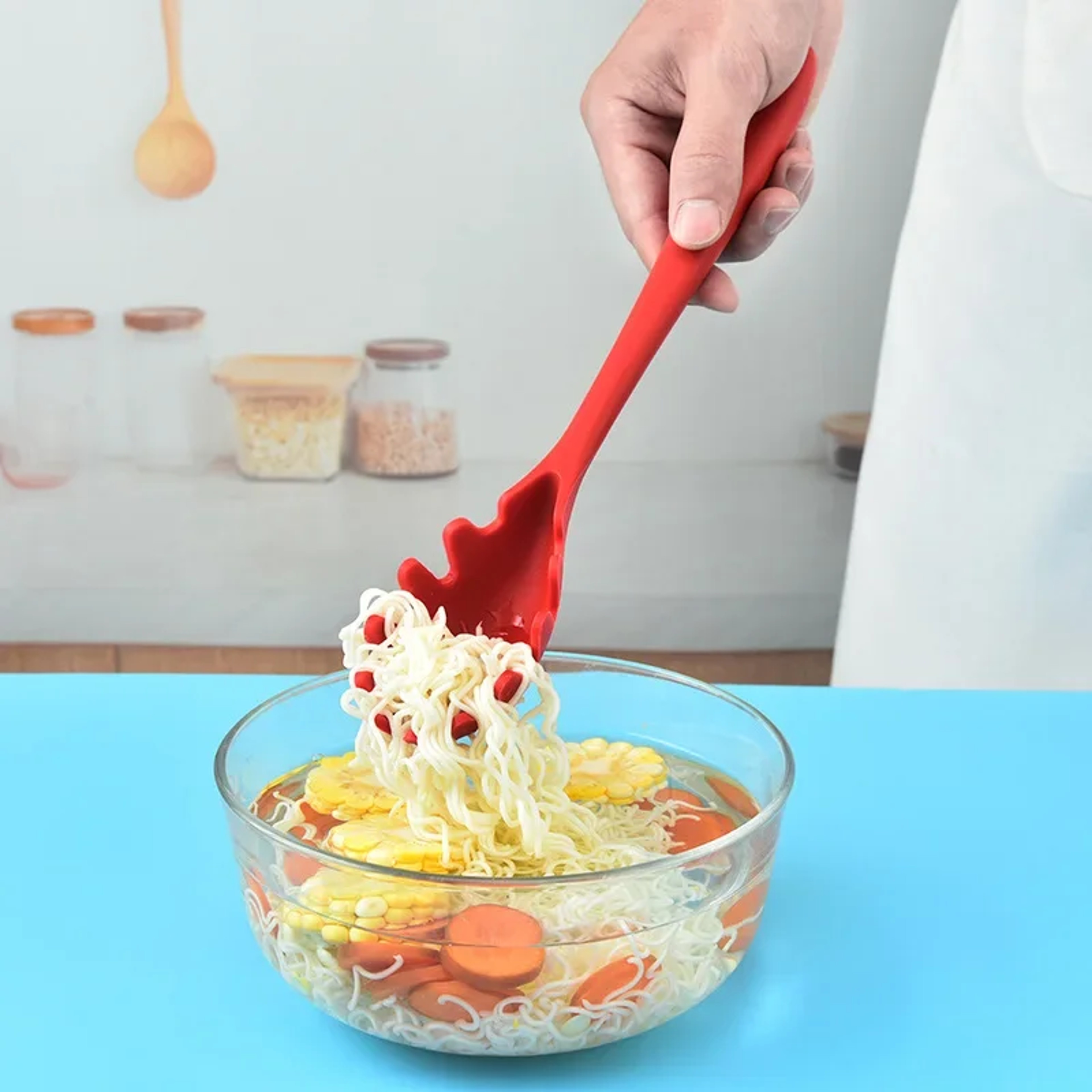 Spaghetti Spoon Silicone Colander Noodle Scoop Long Handle Nylon Drain Strainer Kitchen Tool 0