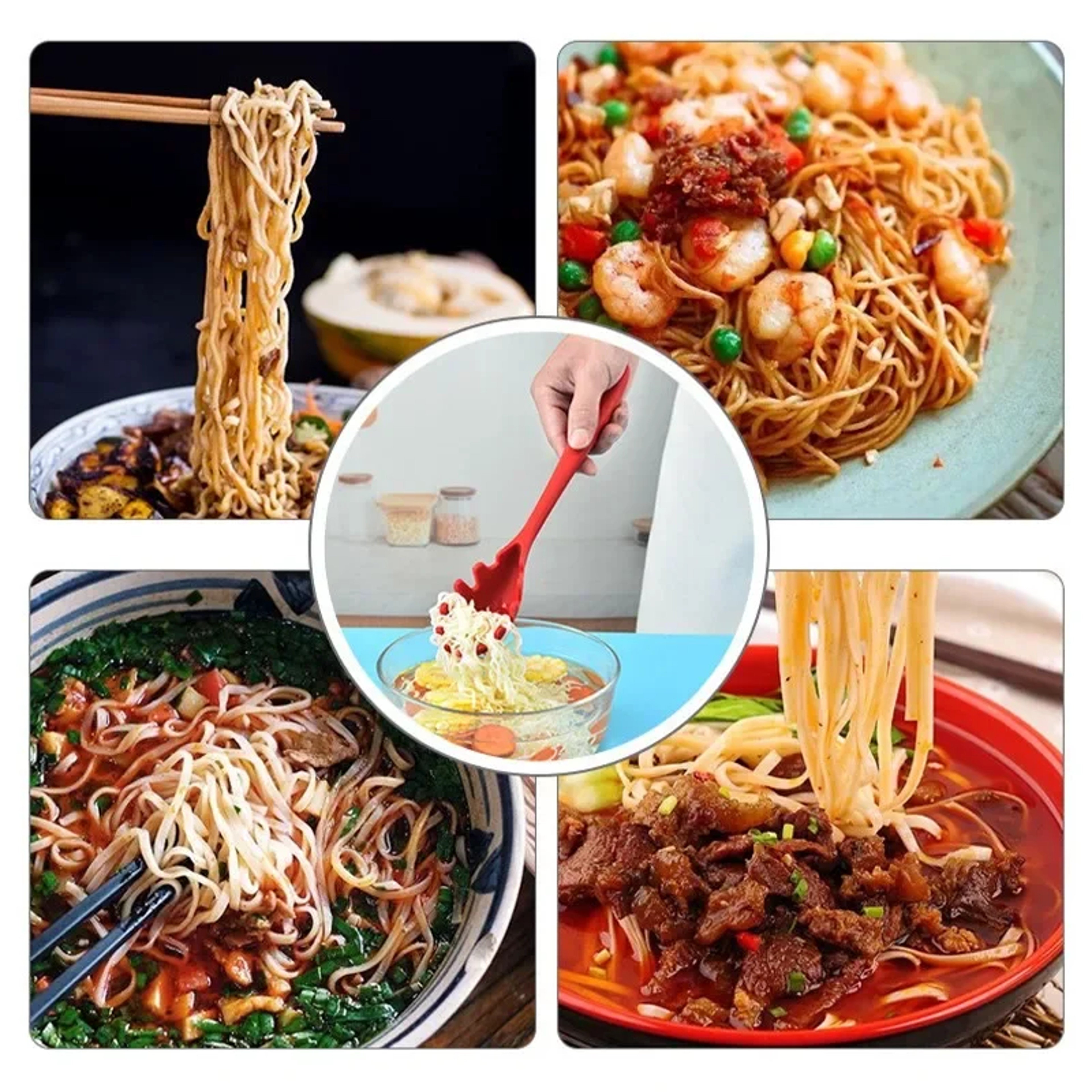 Spaghetti Spoon Silicone Colander Noodle Scoop Long Handle Nylon Drain Strainer Kitchen Tool 2