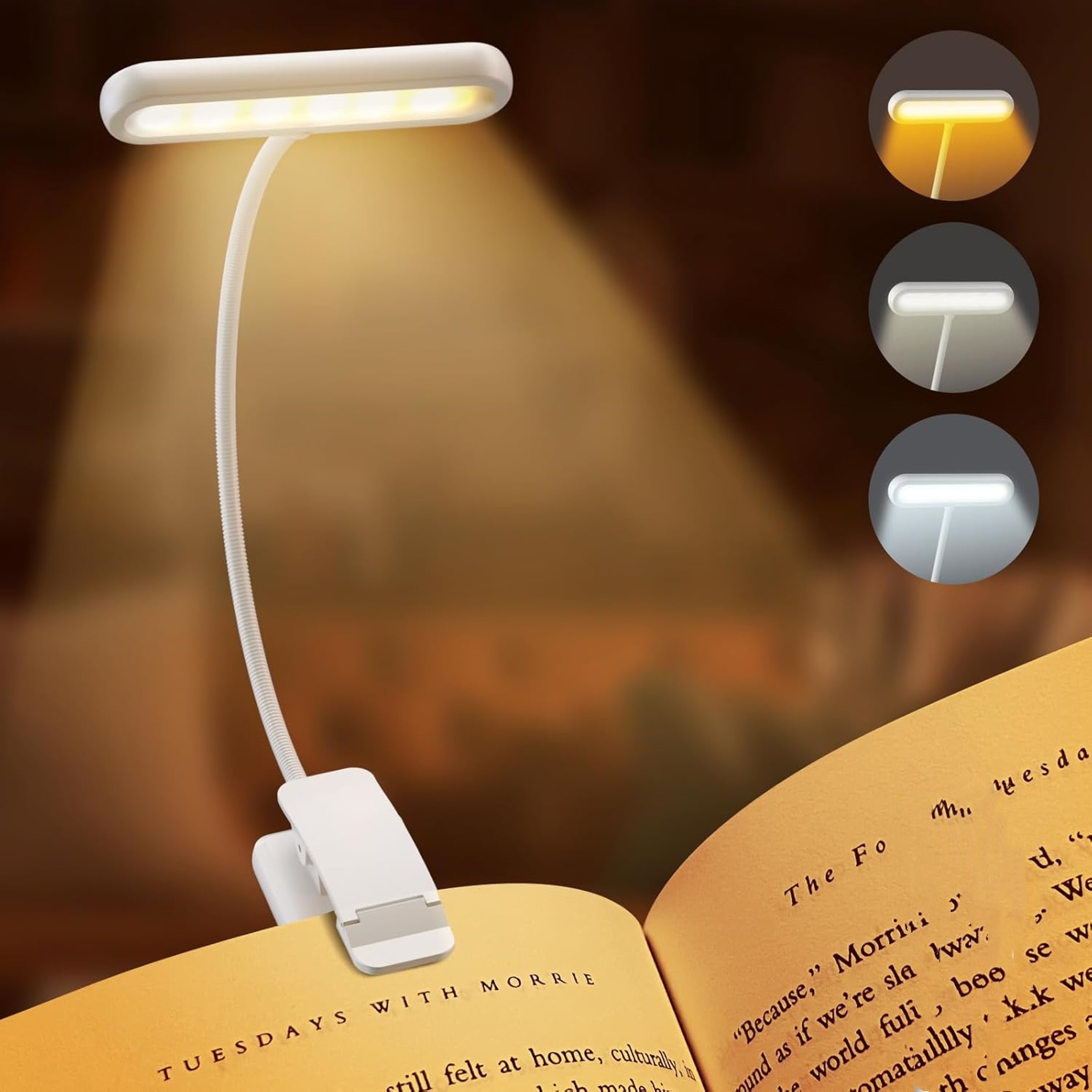 USB Rechargeable Book Light Flexible Clip Warm Cool White Reading Lamp Portable Daylight Night Reading Light – view 10