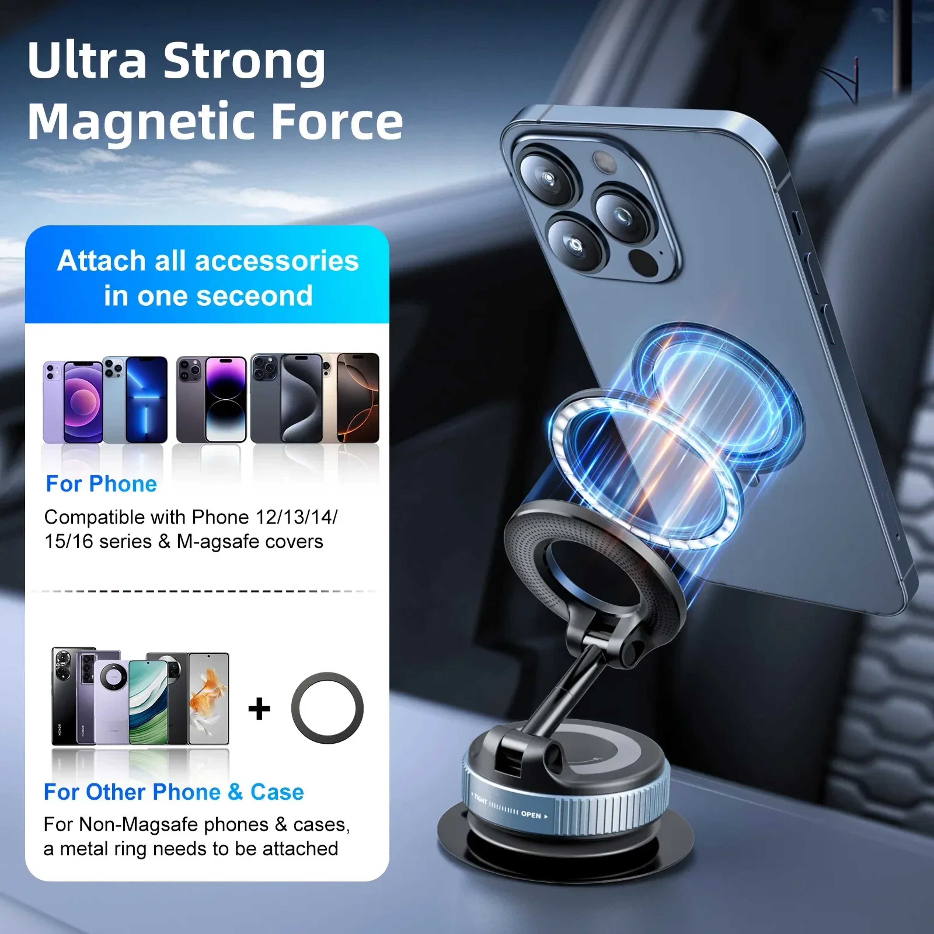 Magnetic Car Phone Stand Folding Vacuum Adsorption For Navigation Stable 1
