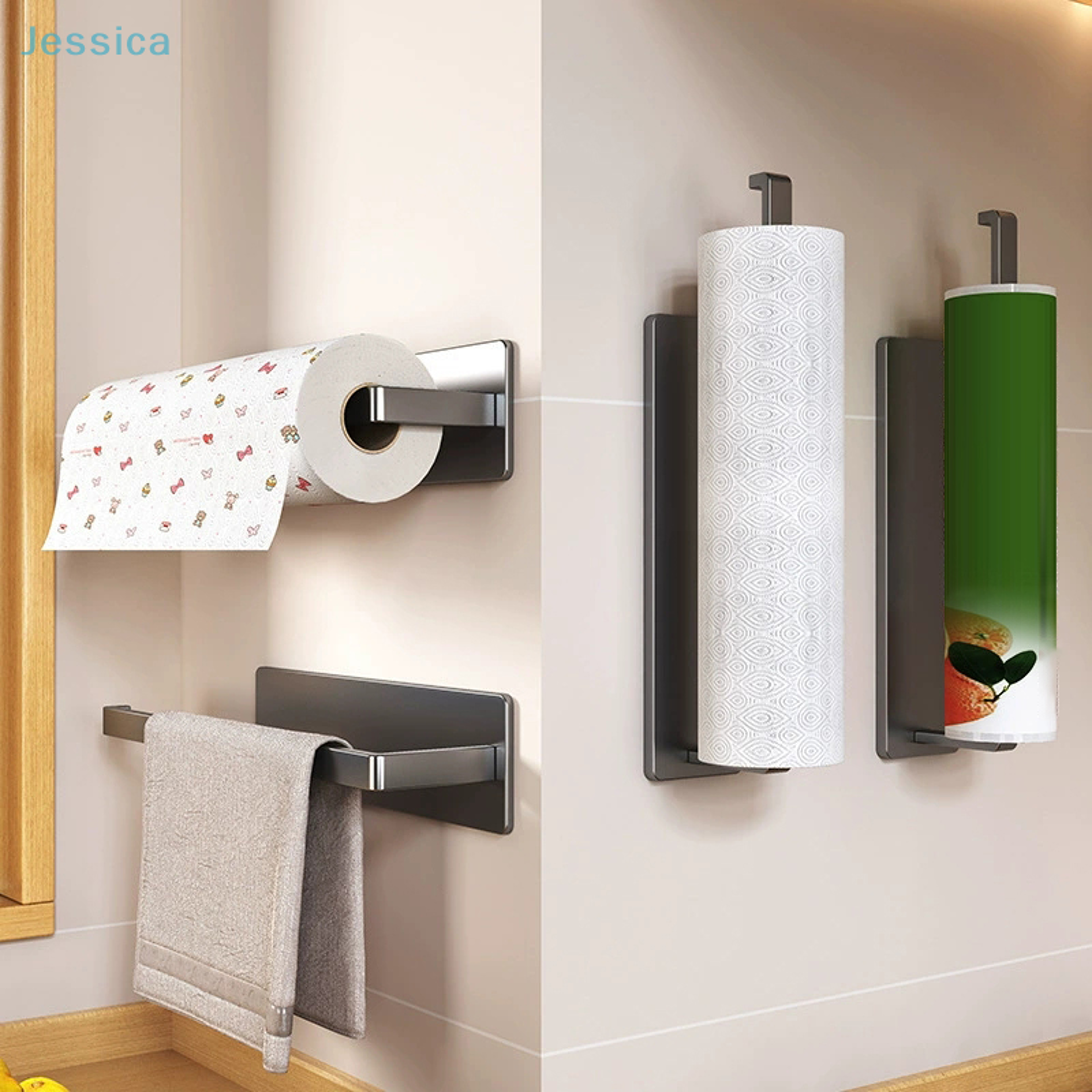 Kitchen Magnetic Paper Towel Holder Nodrill Cabinet Paper Roll Rack And Storage Shelf 5