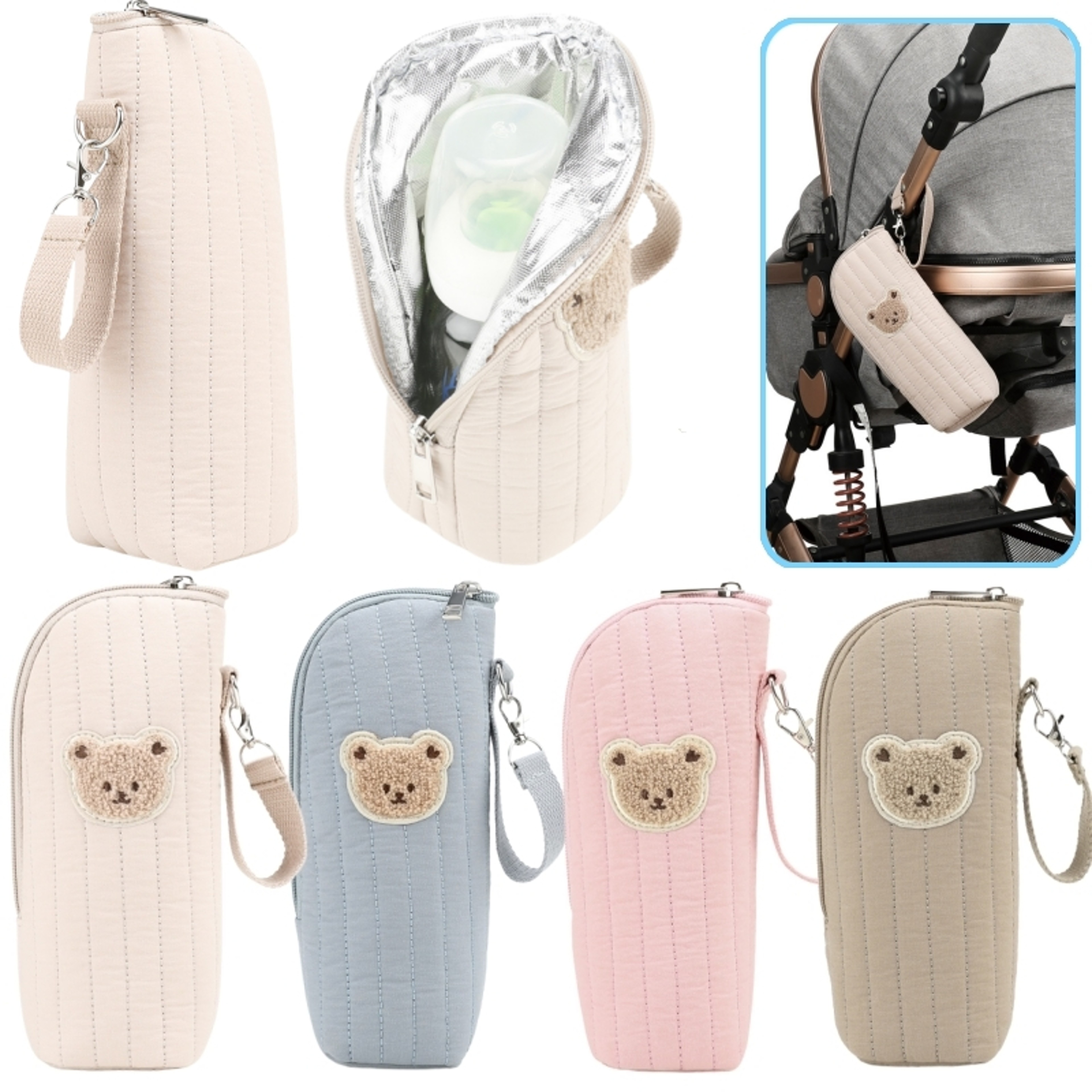 Thermal Storage Pouch Cute Bear Design Baby Bottle Tote Bag with Aluminum Foil Insulation and Stroller Hook – view 1