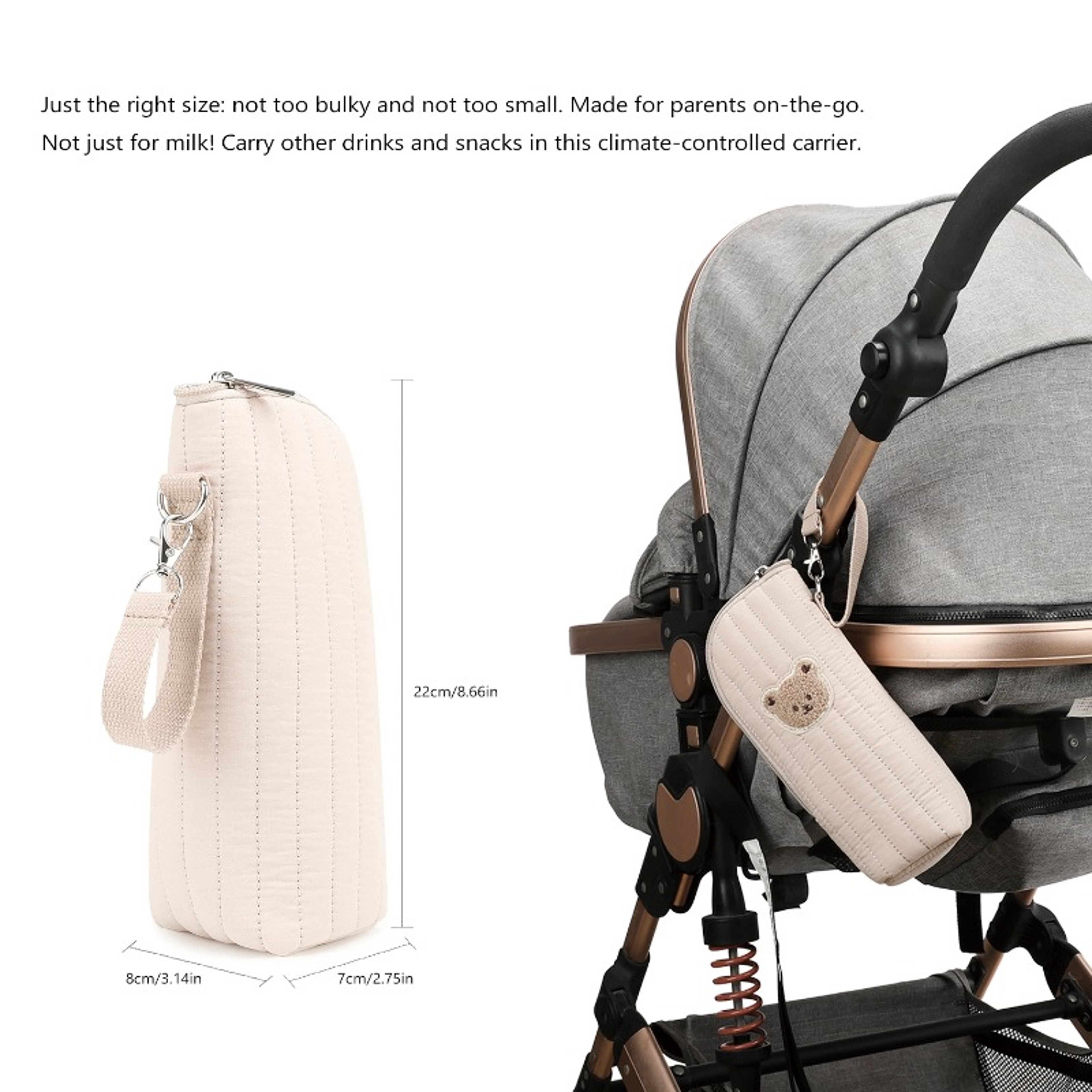 Thermal Storage Pouch Cute Bear Design Baby Bottle Tote Bag with Aluminum Foil Insulation and Stroller Hook – view 6