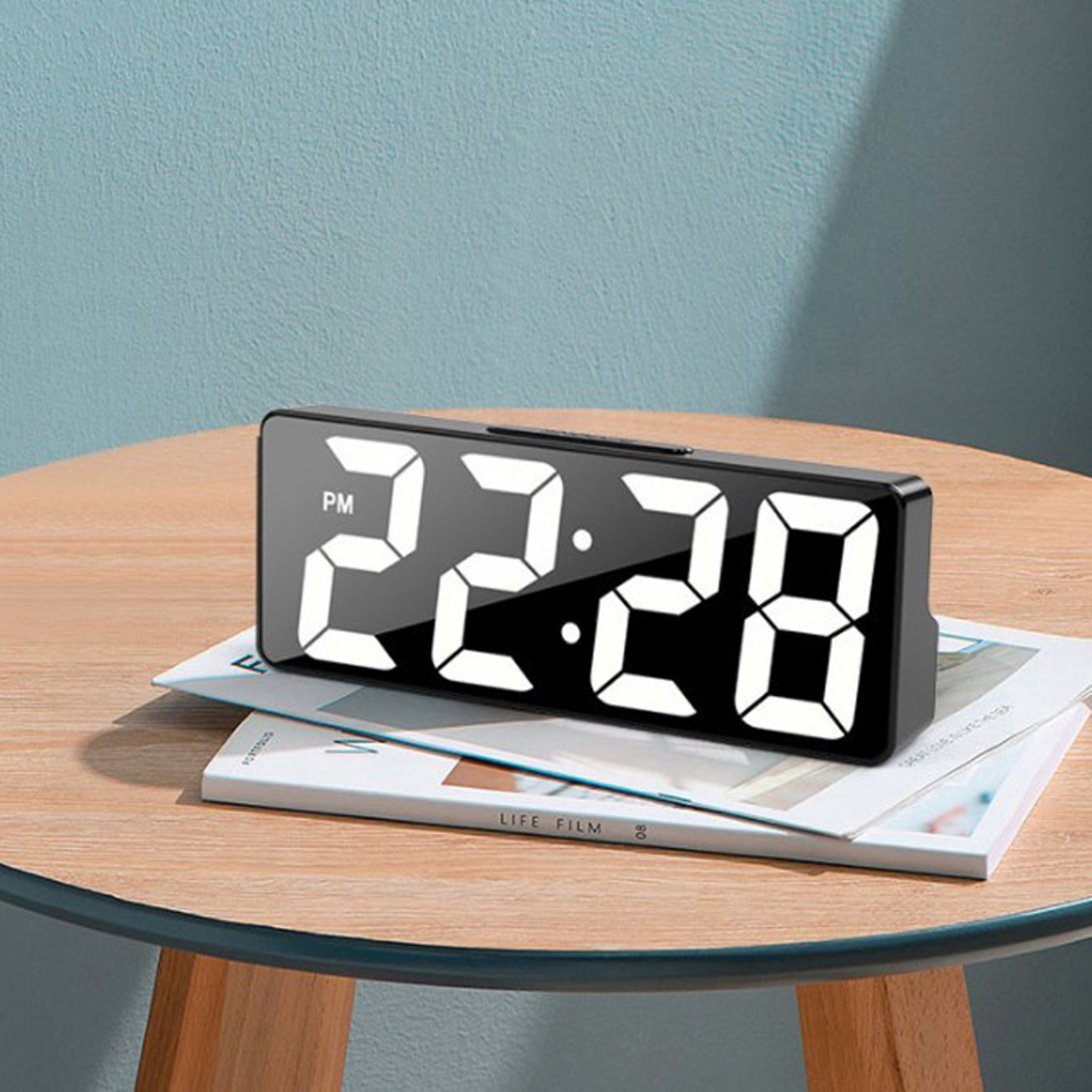 Electronic Desktop LED Clock, Living Room Bedroom Alarm Clock with Temperature Display and Adjustable Brightness – view 3