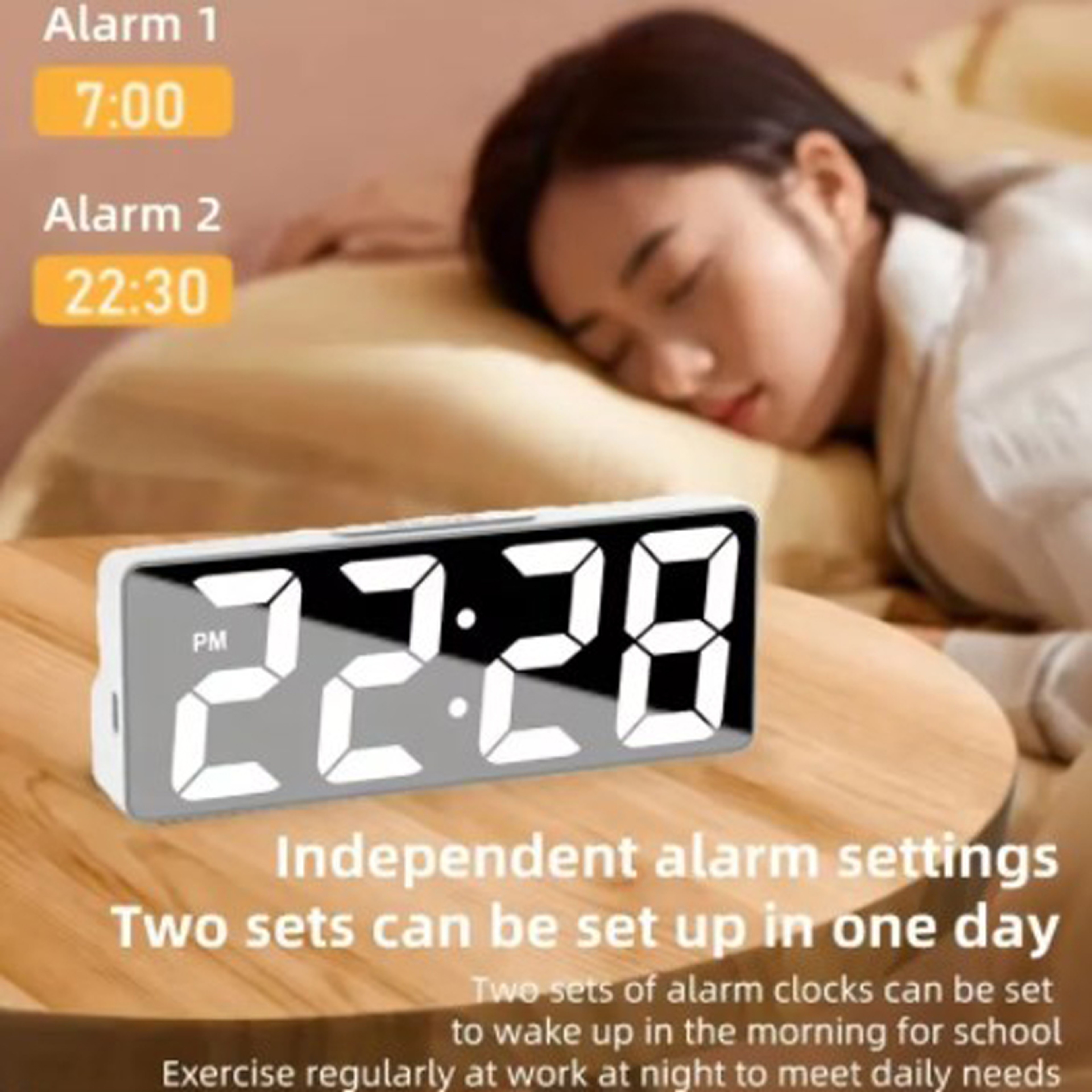 Electronic Desktop LED Clock, Living Room Bedroom Alarm Clock with Temperature Display and Adjustable Brightness – view 5