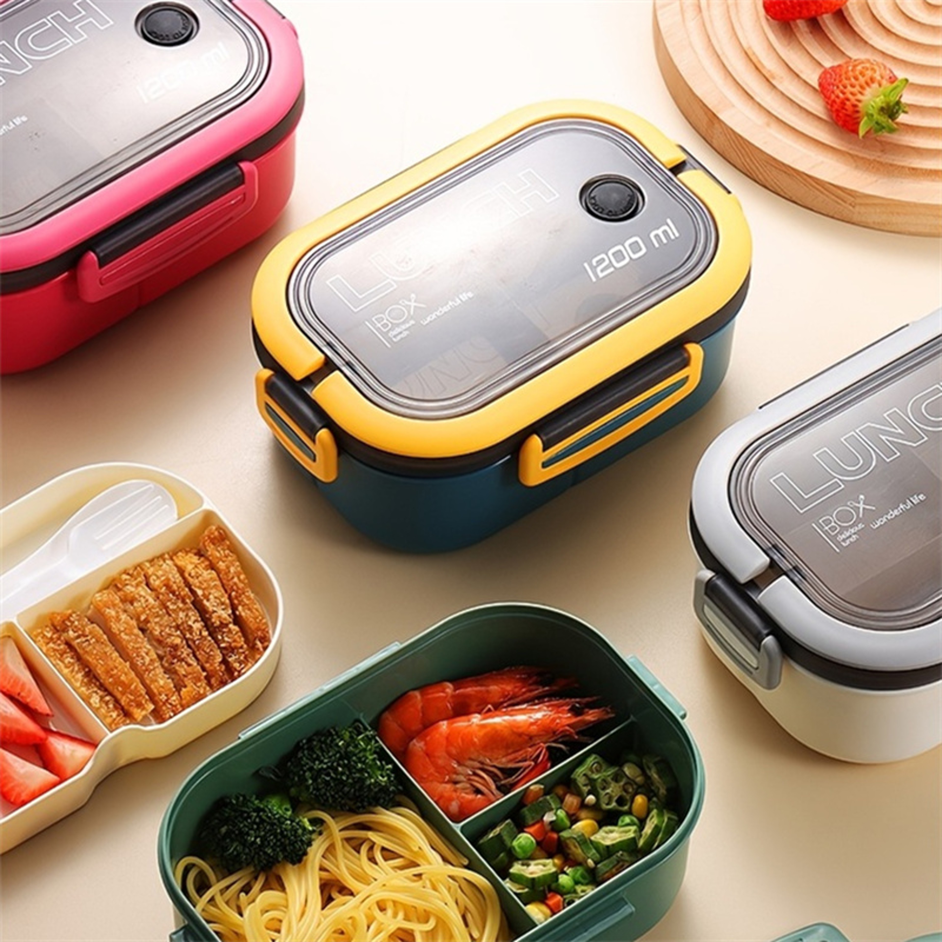 High Capacity Layer Bento Lunch Box Microwave Safe And Leakproof With Spoon And Fork For Office Or  2